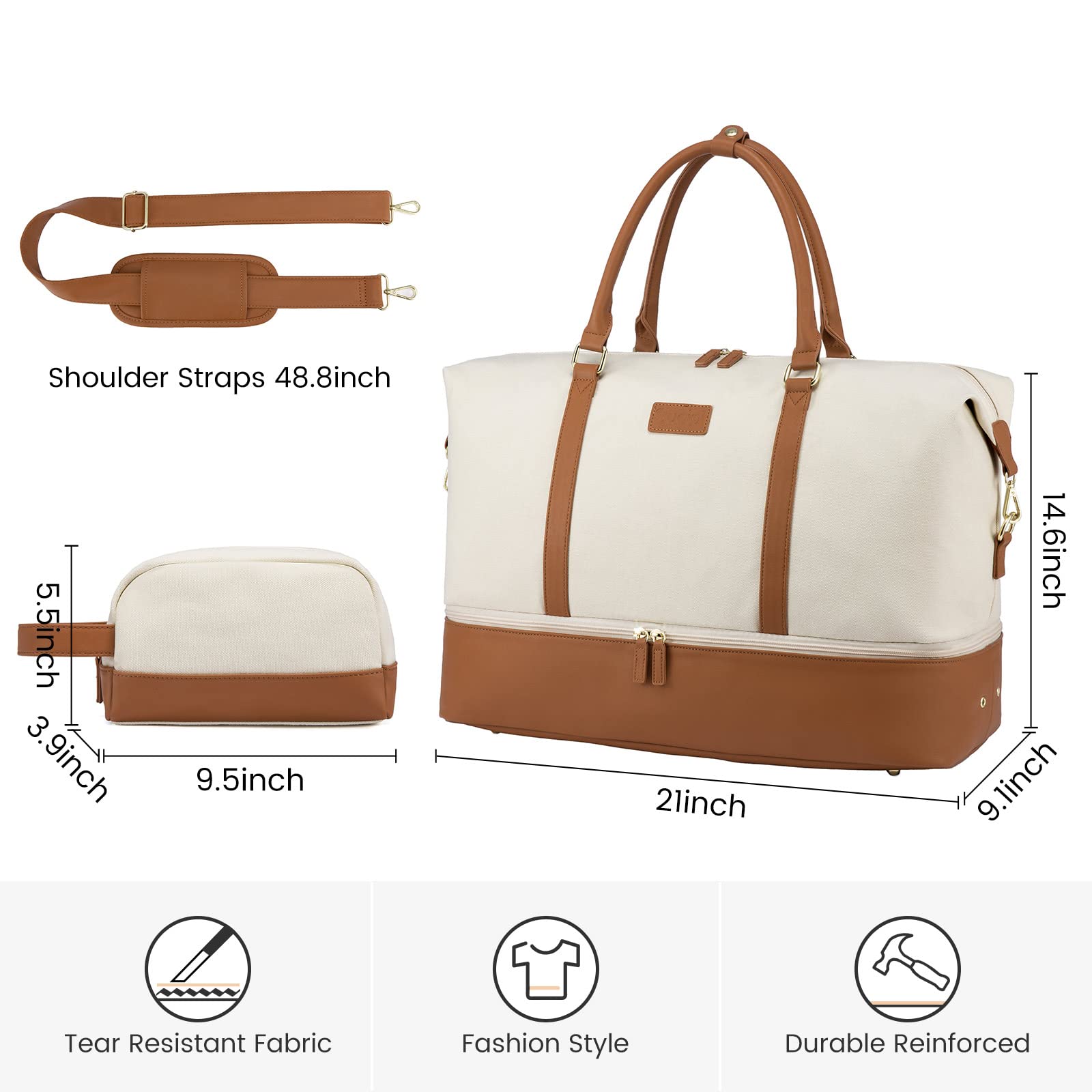 Stylish Canvas Weekender Bag for Women - Large Travel Duffle with Shoe Compartment & Toiletry Pouch - Perfect Carry-On Gym Bag for Weekend Getaways, Hospital Visits, Labor & Delivery | Ideal for Travel, Workouts & Overnight Trips