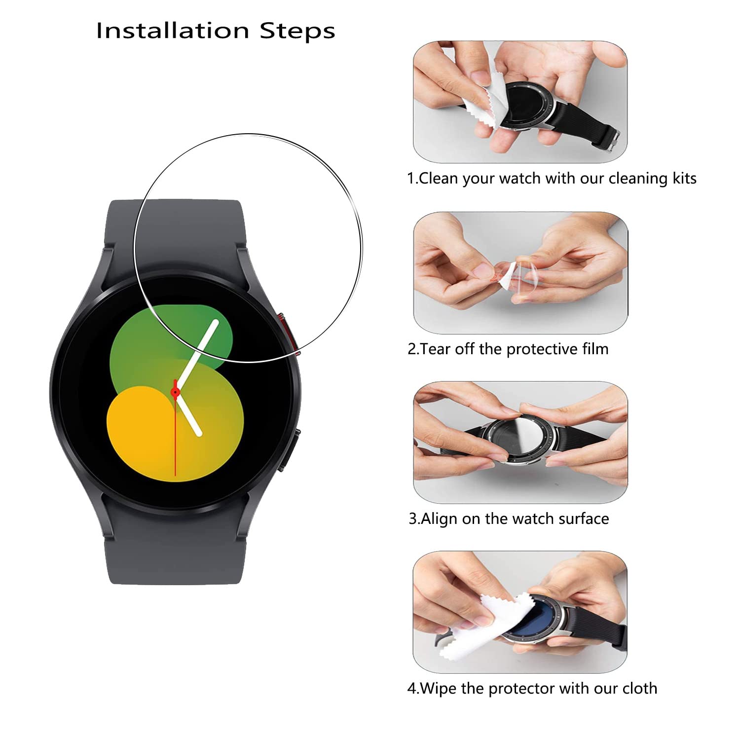 Samsung Galaxy Watch 5 (40mm) Screen Protector 5 Pack - Anti-Scratch & Fingerprint for Workout & Daily Use