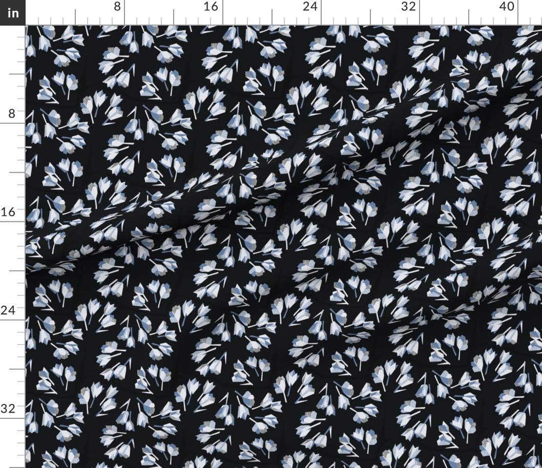 Art Deco Japanese Retro Floral Tulips Printed Cotton Fabric by The Yard - Blue Gray Abstract Modern Design for Sewing, Quilting, Apparel & Home Decor | Perfect for DIY Crafts, Curtains, Pillows and Upholstery