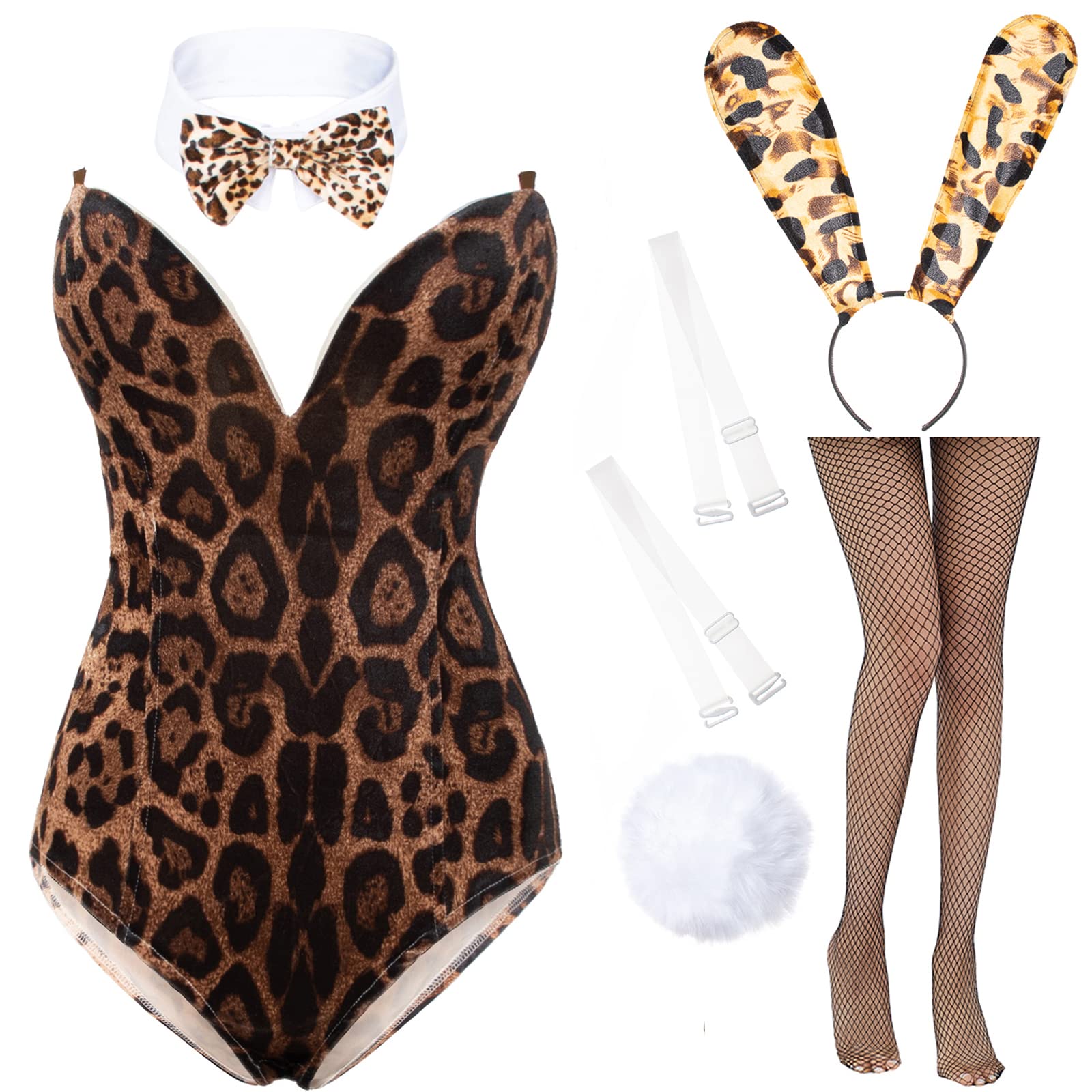 Anime Women's Bunny Costume - One Piece Bodysuit with Headband & Stockings Set for Halloween Cosplay, Party, or Themed Events
