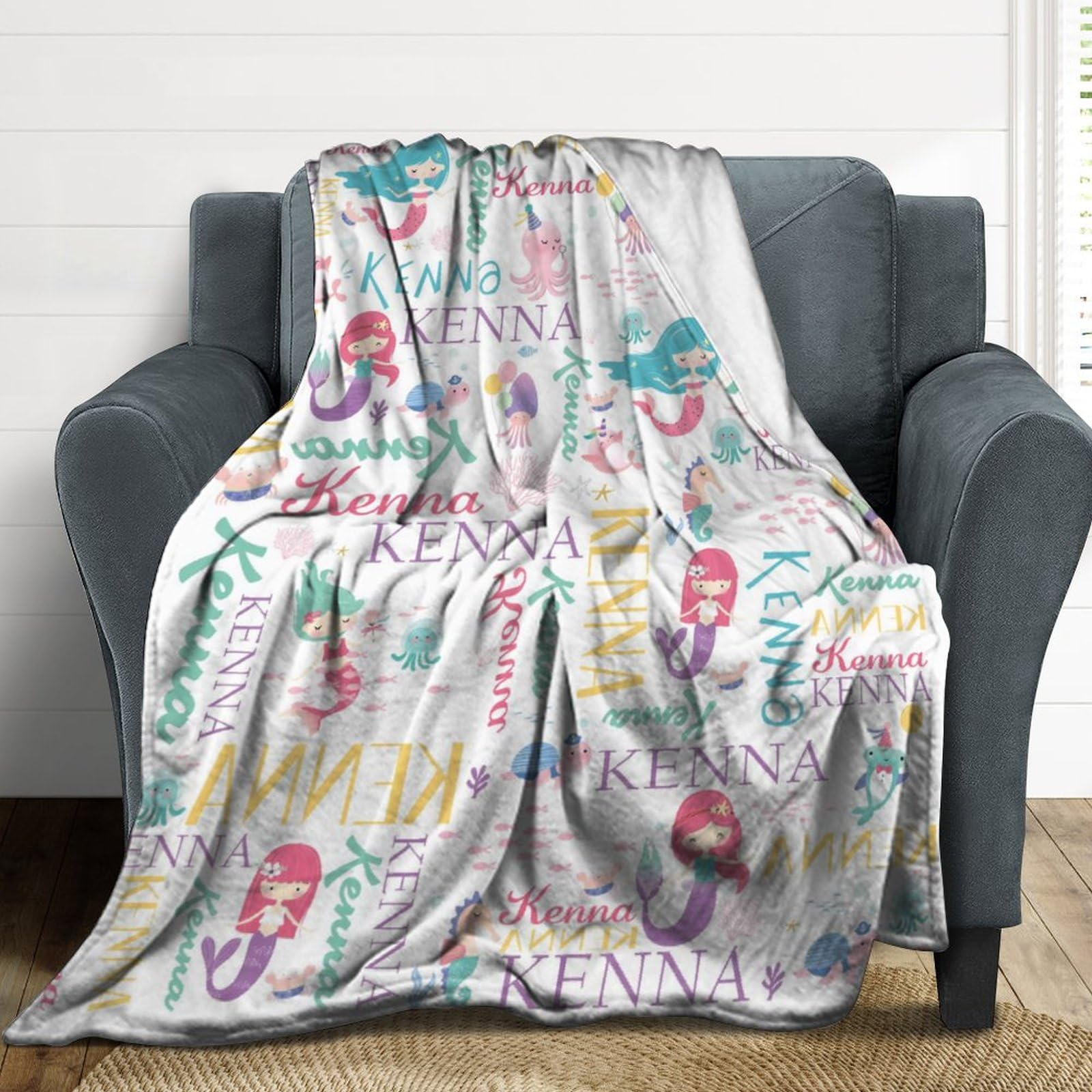 Personalized Mermaid Blanket for Girls - Custom Name Baby Blanket for Toddlers, Kids & Women - Unique Birthday & Christmas Gift for Girls - Perfect for Nursery, Bedroom & Cozy Family Moments