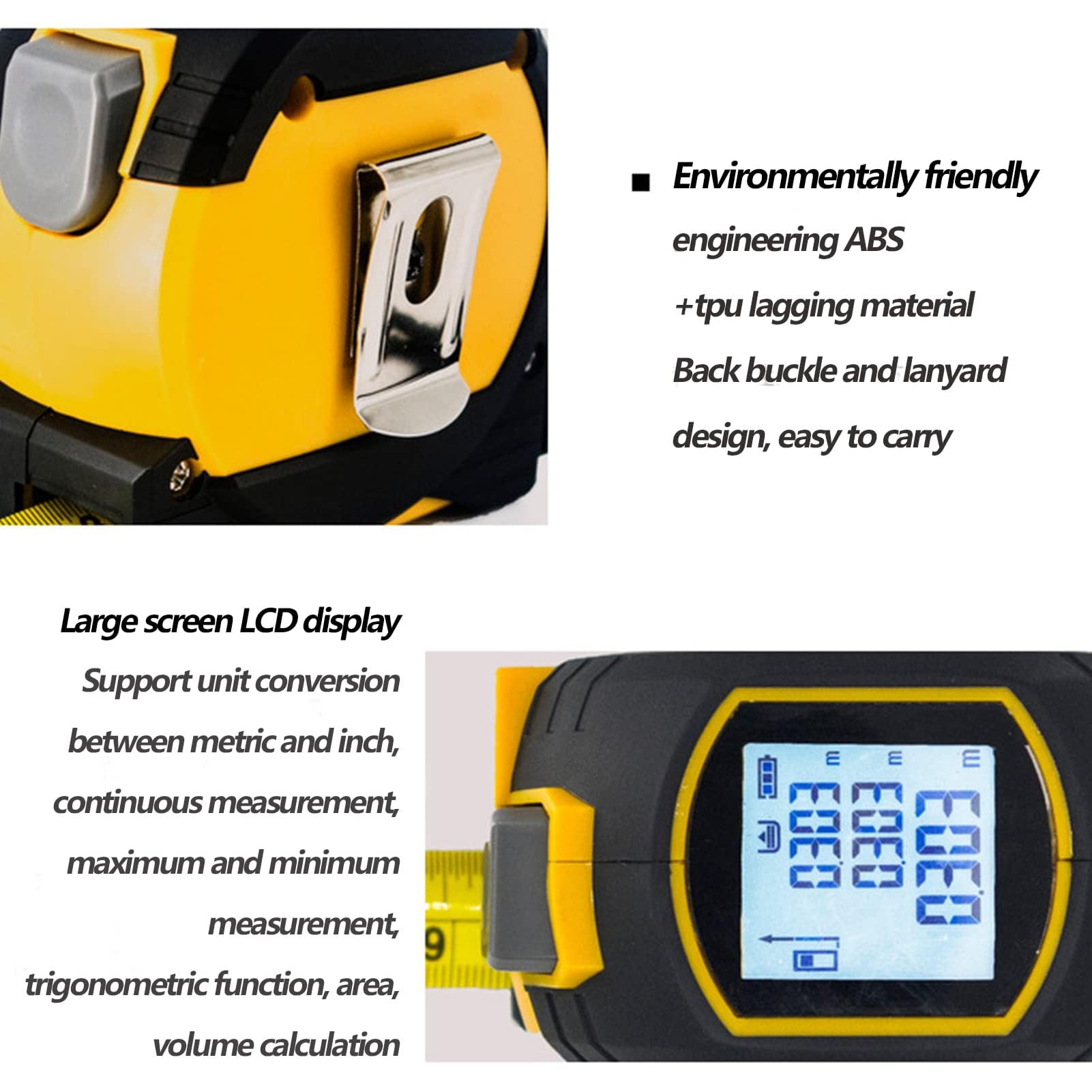 3-in-1 Laser Measuring Tape 196ft/131ft High Accuracy Digital Laser Distance Meter with 16ft Manual Tape Measure - Yellow (40m Range) for Home Improvement, Construction, DIY Projects & Interior Design