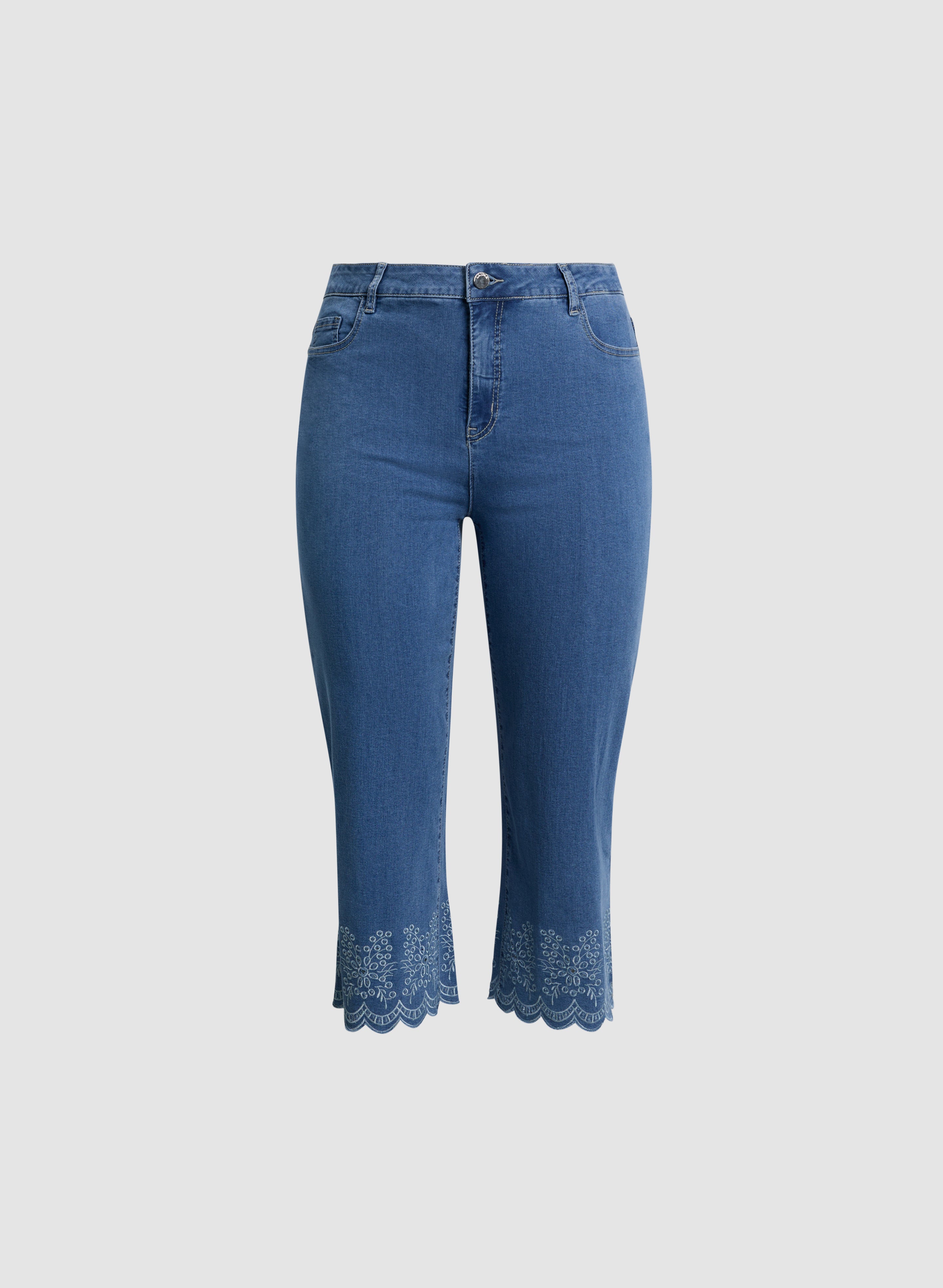Embroidered Hem Culotte Jeans for Women - High Waist Wide Leg Denim Pants | Casual & Boho Style | Perfect for Summer Outfits, Beach Vacations, and Streetwear Fashion