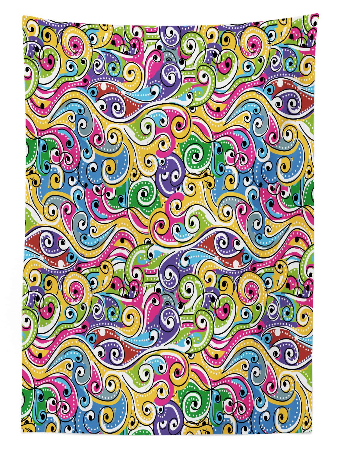 Ambesonne Wave Waterproof Outdoor Tablecloth - Vibrant Funky Curves & Spirals Doodle Design, Washable Picnic Table Cover 58x120 Inches - Perfect for Beach Parties, Backyard BBQs & Summer Picnics