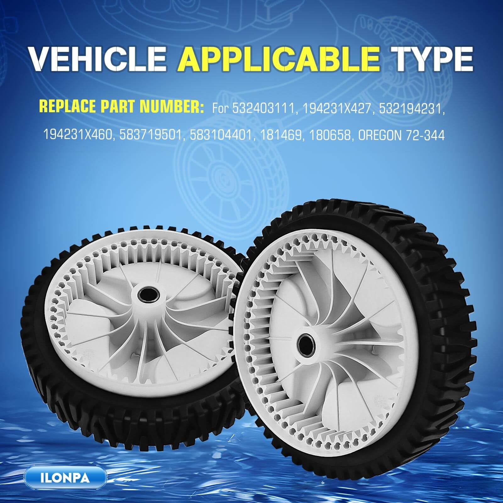 2 Pack Lawn Mower Drive Wheels for AYP 194231x427, Craftsman 532403111 & Husqvarna 532402657 - Replacement Parts for Smooth Lawn Mowing - Perfect for DIY Repairs & Home Garden Maintenance