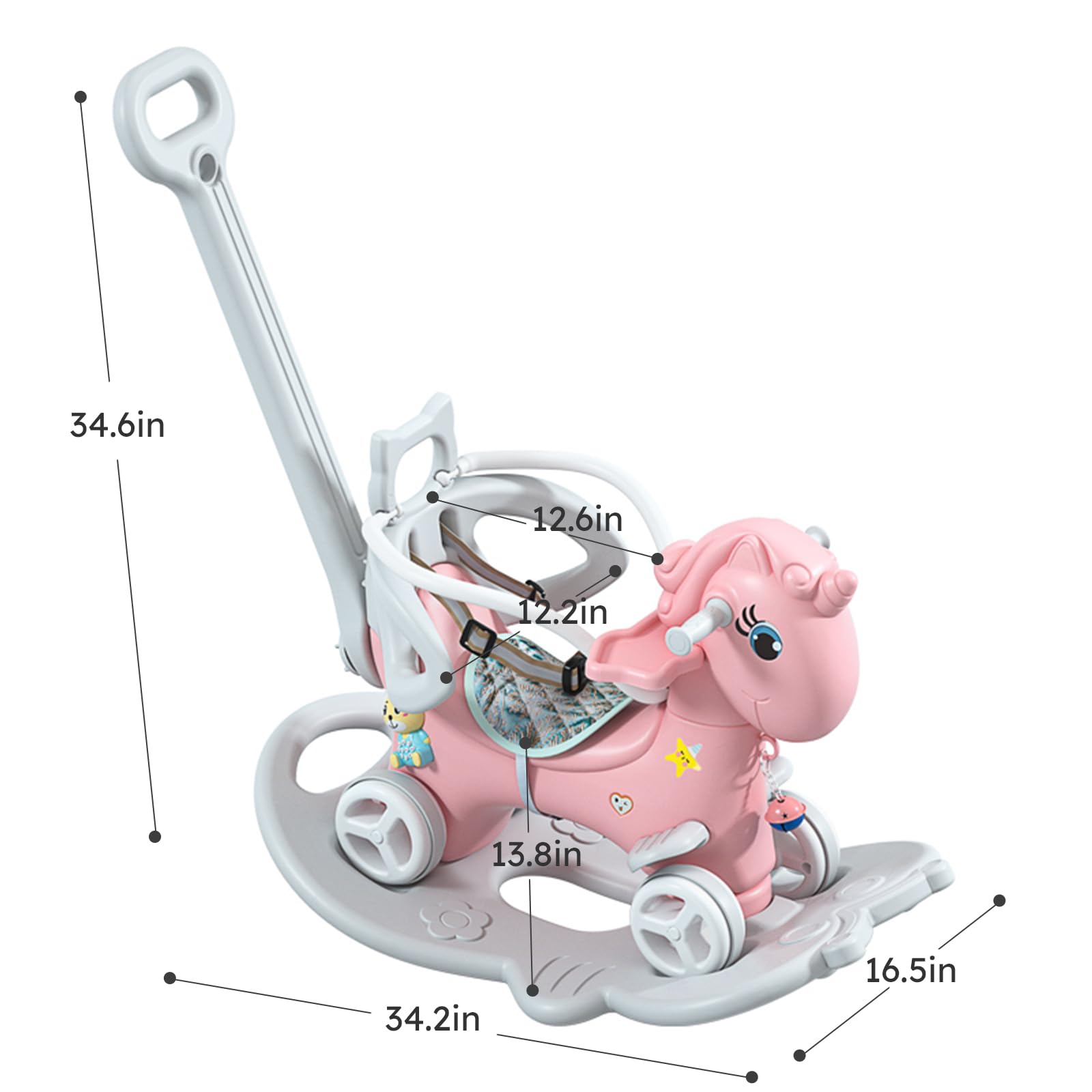 Wooden Rocking Horse for Toddlers 1-3 Years Old - Safe Baby Rocking Toy with Push Handle, Adjustable Backrest & Removable Balance Board - Perfect Riding Toy Gift for Boys & Girls - Ideal for Indoor Play, Nursery Decor, and Birthday Presents