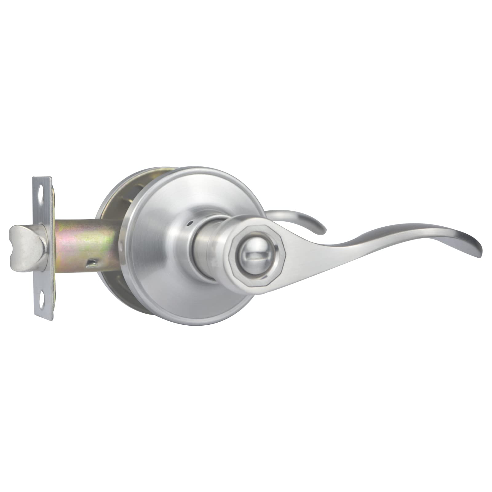 Wave Style Door Lever Handleset - Keyless Privacy Function for Interior Bathroom & Bedroom - Satin Nickel Finish - Left/Right Handed - 1 Pack - Perfect for Home Renovation & Modern Interior Design