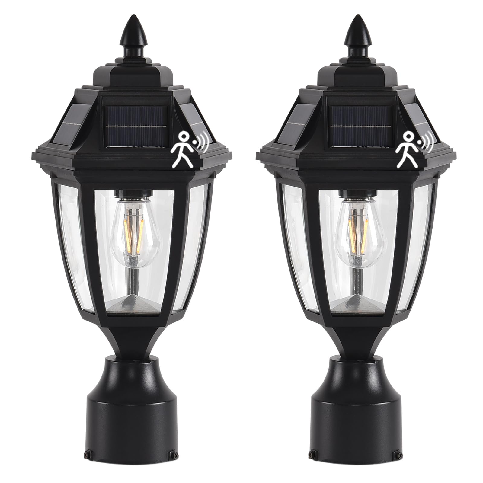 Solar Post Lights 2 Pack - Waterproof Motion Sensor Outdoor Lighting with No Pier Mount Base | Solar Powered Pole Lanterns for Patio, Yard, Garden & Pathway Illumination