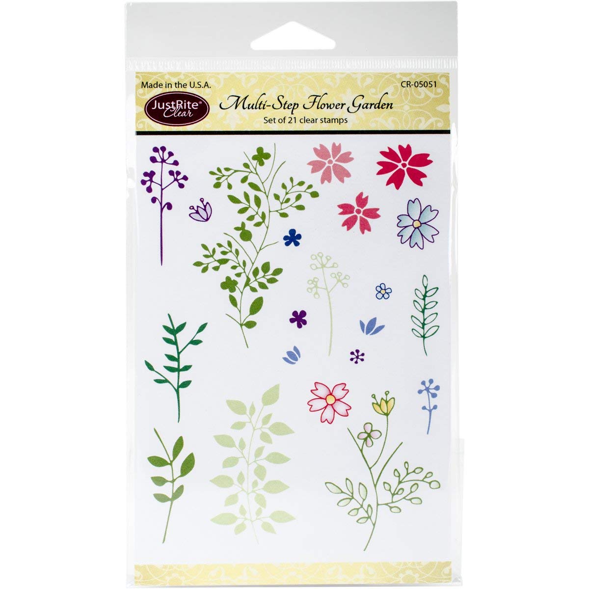 Justrite 4x6 Flower Garden Clear Stamps for Scrapbooking & Card Making