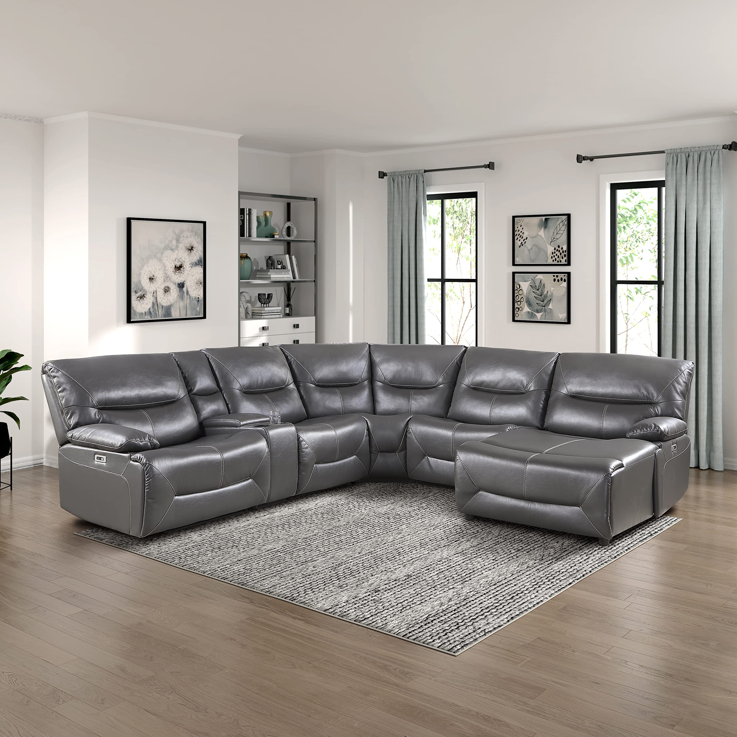 Lexicon Jenkins Power Wall-Hugger Reclining Sectional Sofa with Right Chaise in Gray - Perfect for Living Room, Home Theater & Small Spaces