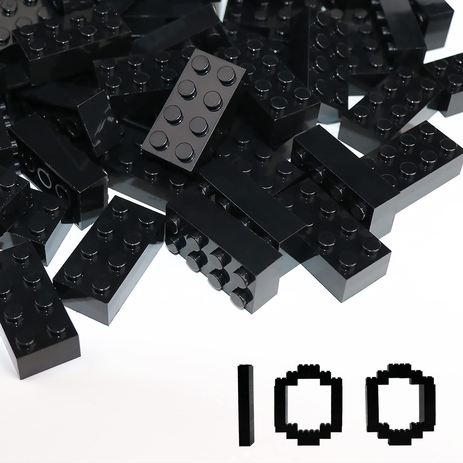 Classic 100-Piece 2x4 Black Building Bricks - Compatible with Lego Blocks (Model 3001) - Creative Construction Toy for Kids Ages 6+ - Perfect for STEM Learning, Birthday Gifts & Family Bonding Activities