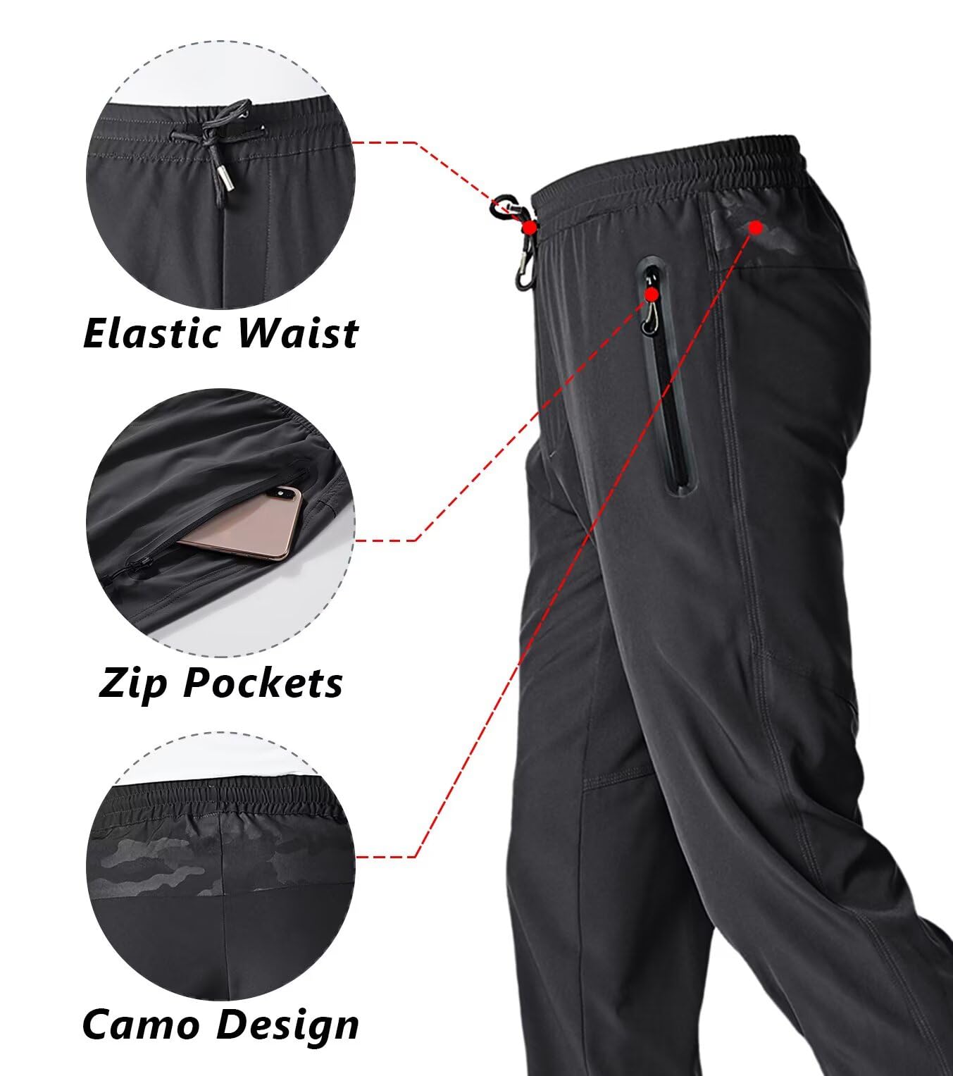 Men's Lightweight Quick-Dry Joggers - Athletic Hiking Sweatpants with Pockets & Elastic Waist - Perfect for Running, Gym Workouts & Outdoor Activities