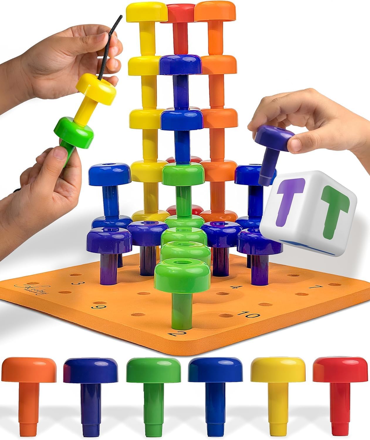 Skoolzy 33-Piece Peg Board Set - Montessori Educational Toys for Toddlers Ages 2+ | Occupational Therapy Learning Toy with Pegs, Dice & Lacing String | Includes Storage Bag - Perfect for Preschool Learning, Fine Motor Skills Development & Sensory Play