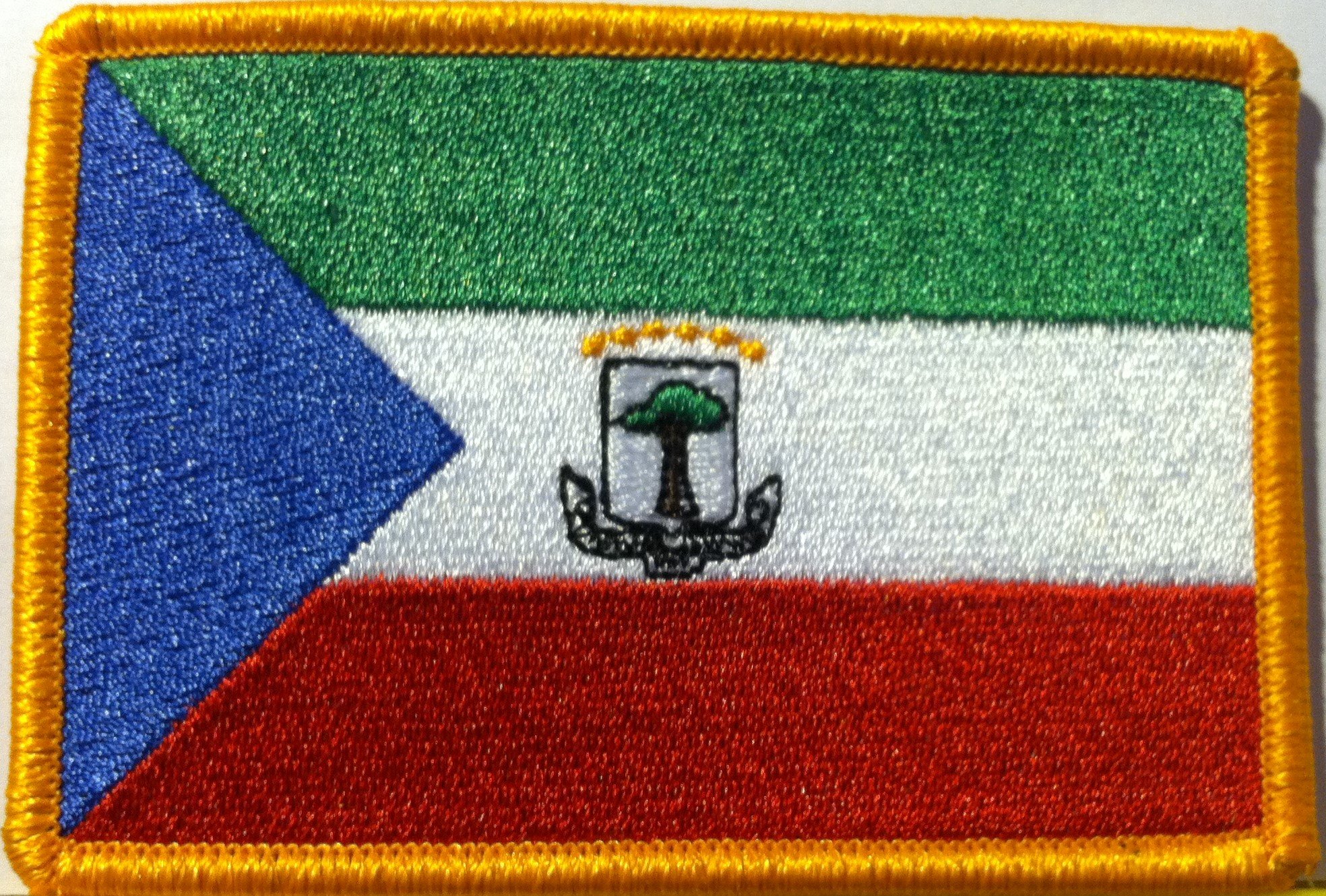 Equatorial Guinea Flag Iron-On Patch with Gold Border - Embroidered National Emblem for Backpacks, Jackets & Hats | DIY Sewing & Proud Nationality Display