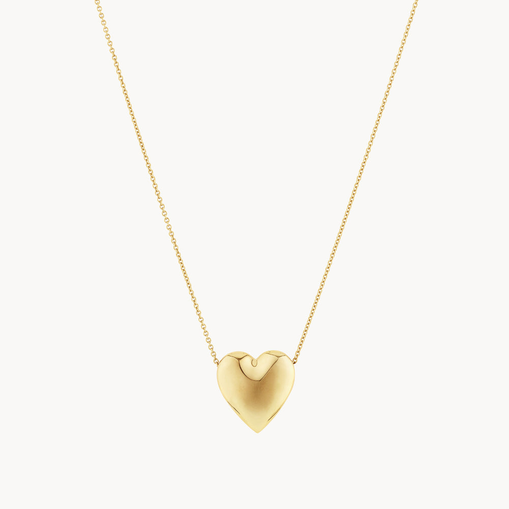 Gold Puff Heart Necklace - Elegant & Dainty Jewelry for Women, Perfect for Valentine's Day Gifts, Anniversary Presents & Everyday Wear