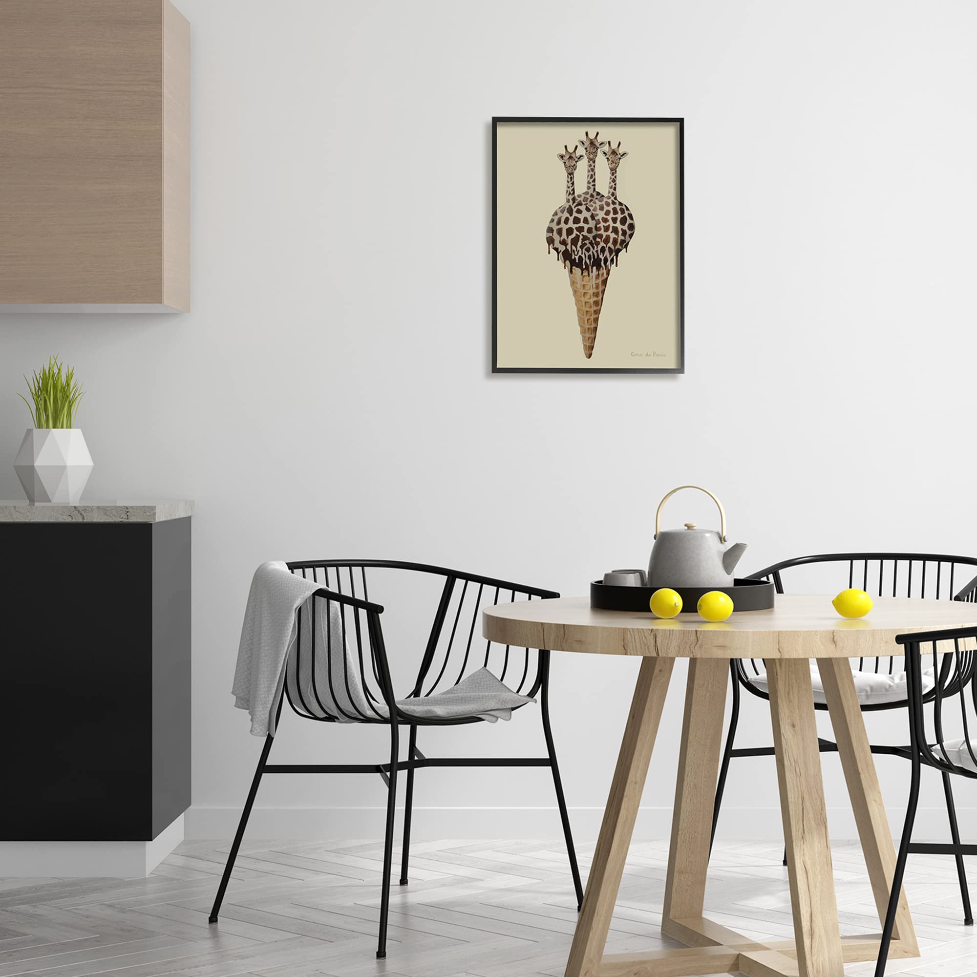 Stupell Industries Three Giraffes Ice Cream Scoop Waffle Cone Wall Art - Coco de Paris Design - Playful Kitchen Decor for Ice Cream Parlors & Kids' Rooms