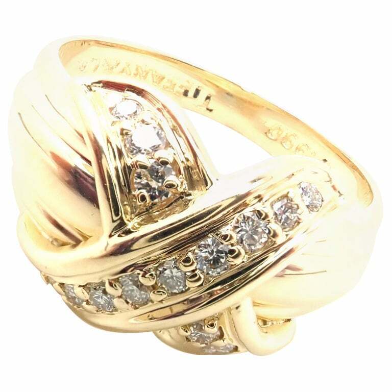 Authentic Tiffany & Co 18K Yellow Gold Diamond Signature X Band Ring for Women - Luxury Wedding, Anniversary & Engagement Jewelry Gift