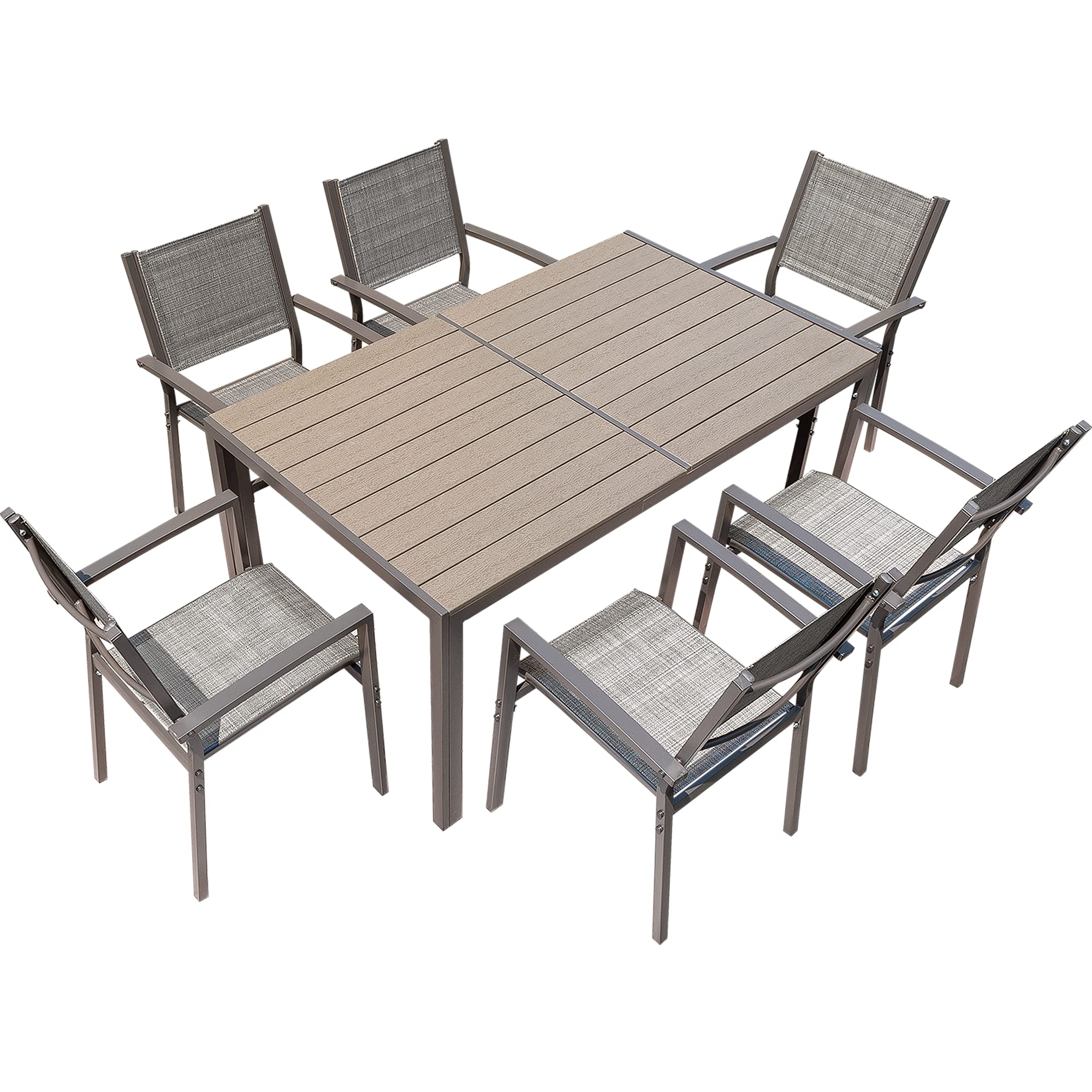 Rankok 7-Piece Patio Dining Set - Outdoor Furniture with Weather-Resistant Table & 6 Stackable Textilene Chairs for Garden, Yard, Poolside - Perfect for Backyard BBQs, Outdoor Entertaining & Relaxation (Gray)