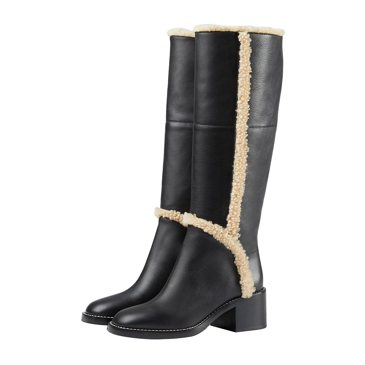 FSJ Women's Winter Wool Knee High Riding Boots with Chunky Block Heel - Round Toe Mid Calf Dress Boots for Fall, Winter & Spring Fashion | Perfect for Office, Date Night & Casual Outfits