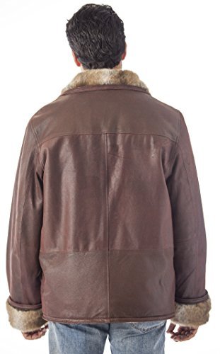 REED Men's Zip-Up Collar Sheepskin Leather Shearling Coat Jacket - Winter Warm Outerwear for Casual & Outdoor Activities