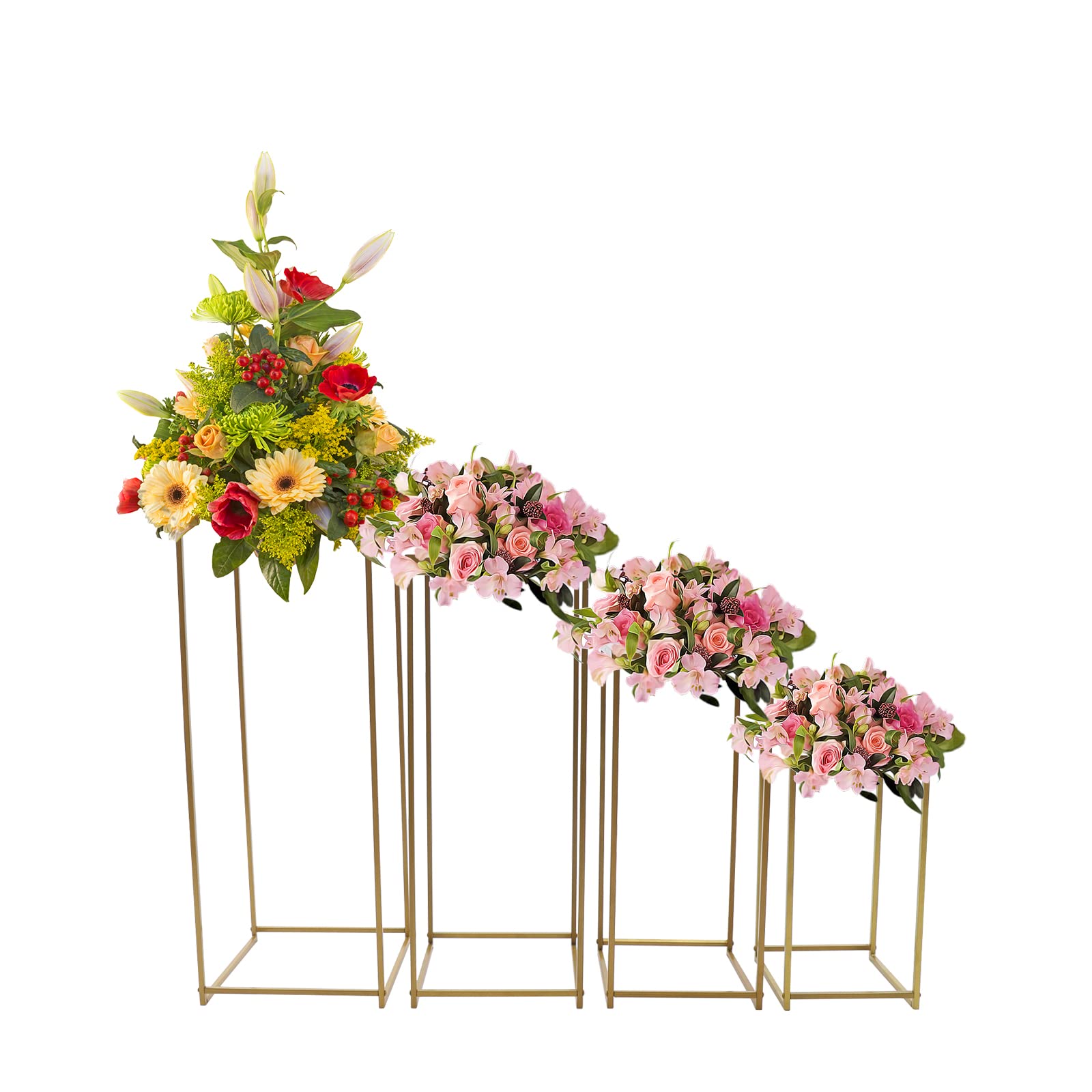 Gold Wedding Flower Stand - 4 Pack Metal Geometric Vase Column Stand for Table Centerpieces, Home & Party Decor | Perfect for Wedding, Anniversary, and Event Decorations