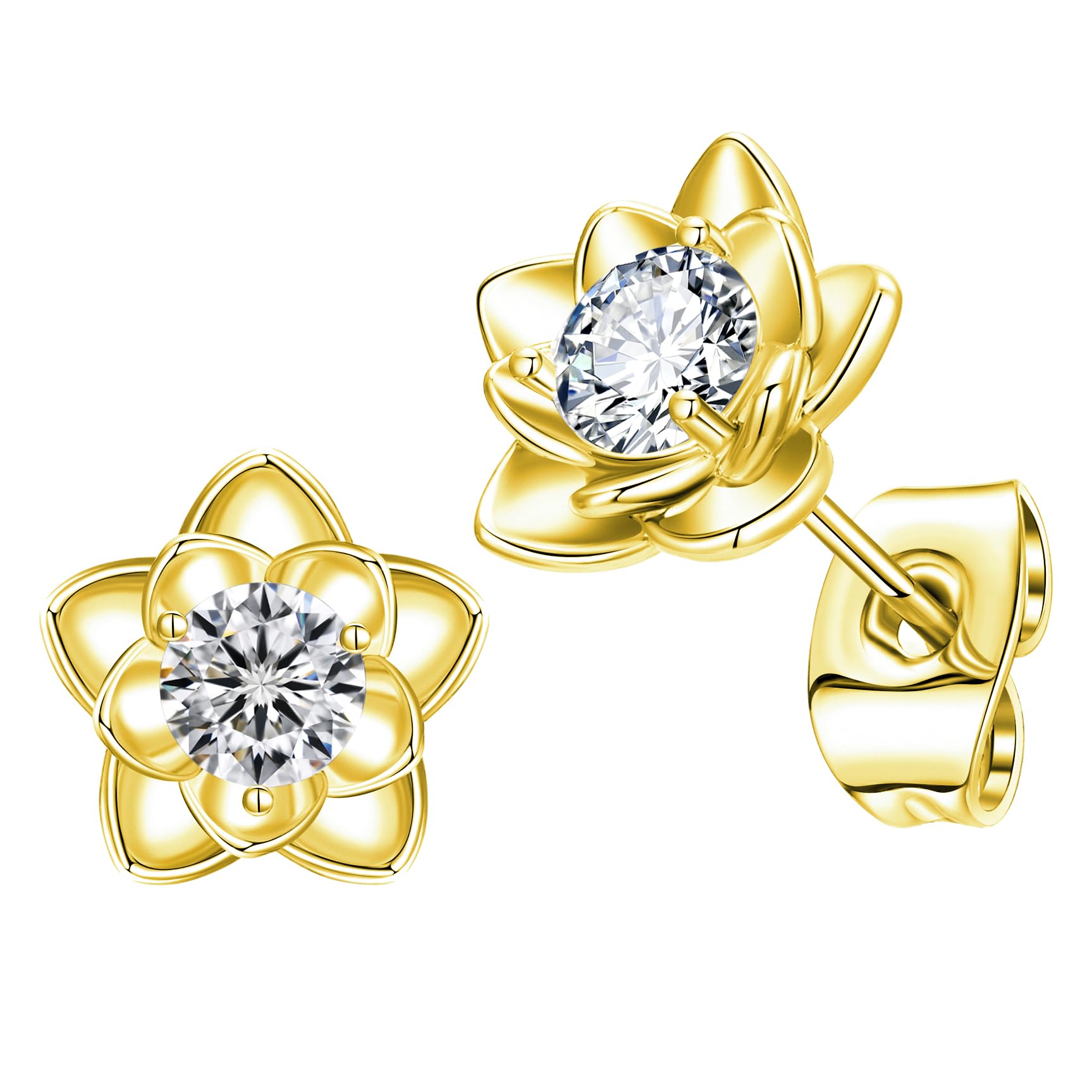 SOVESI Sterling Silver Stud Earrings for Women - Cubic Zirconia Flower Design, Hypoallergenic & White Gold Plated | Perfect for Everyday Wear, Gift Giving & Special Occasions
