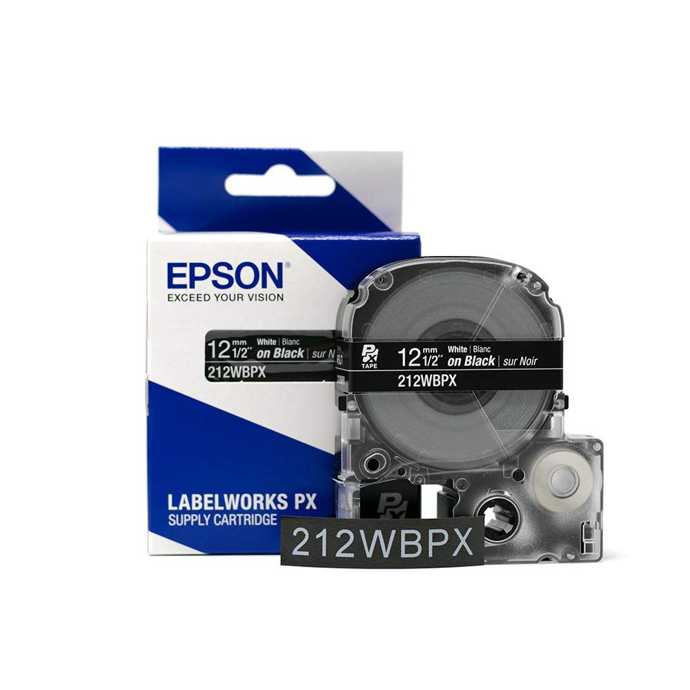 Epson LW-PX300 Industrial Label Maker with 212WBPX PET Tape Cartridge - White on Black Polyester Labels for Restaurant, Deli & Food Service Organization - Perfect for Kitchen Shelving, Storage Bins and Food Safety Labeling