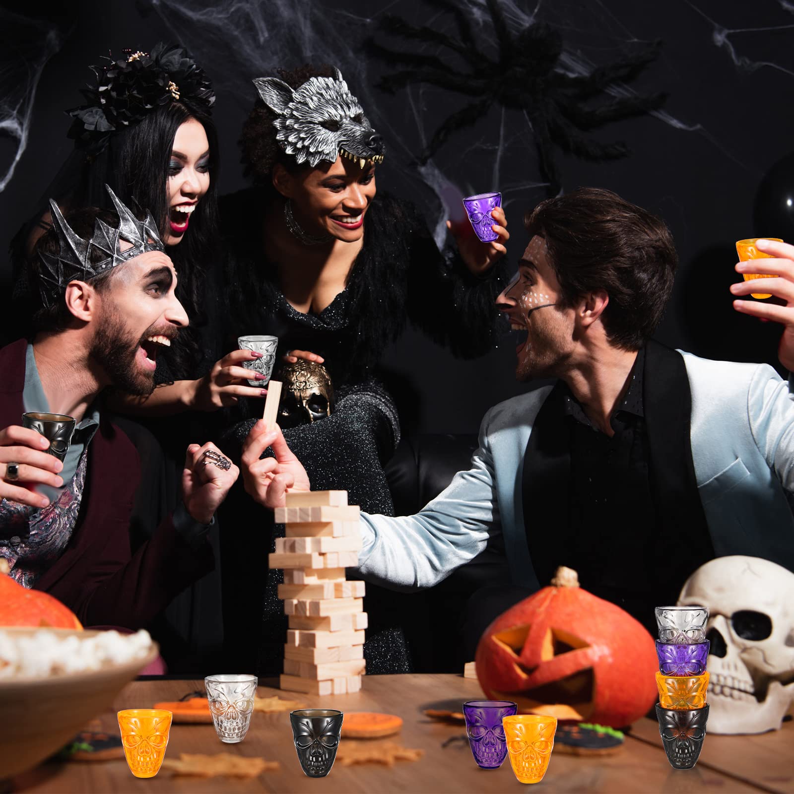 Honeydak 48-Pack Unbreakable Plastic Skull Shot Glasses 1.86 oz (55ml) for Halloween Party Favors - Perfect for Vodka, Spirits & Cocktail Decorations - Ideal for Halloween Parties, Themed Events & Bar Accessories