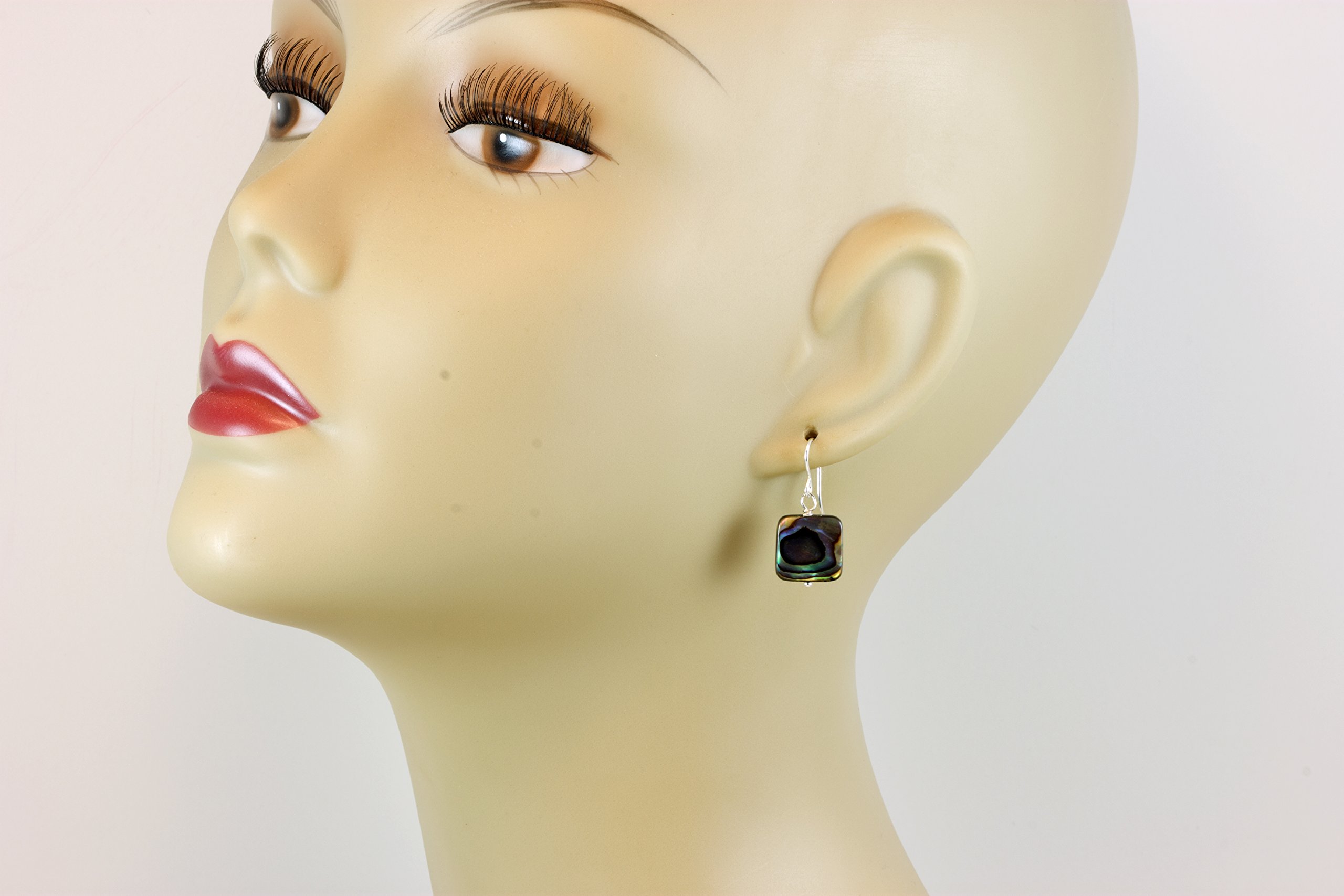 Elegant Mother of Pearl Earrings | Abalone Paua Shell Dangle Earrings in Peacock Blue | Simple Square MOP Jewelry for Women | Perfect for Everyday Wear, Office & Special Occasions