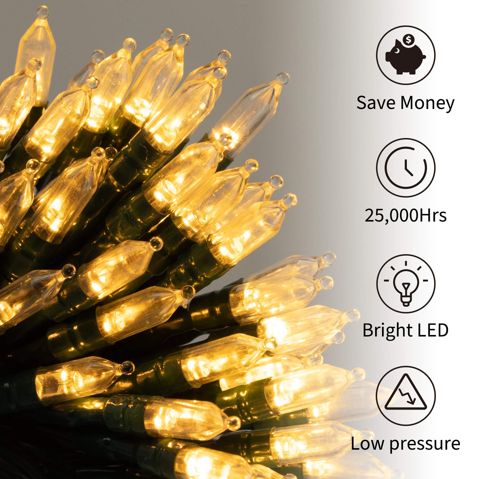 200 LED Christmas String Lights - 75ft Connectable Mini Fairy Lights with 8 Lighting Modes, Warm White Plug-in Outdoor/Indoor Holiday Decor for Xmas Tree, Garland, Wreath, Party & Home Decoration