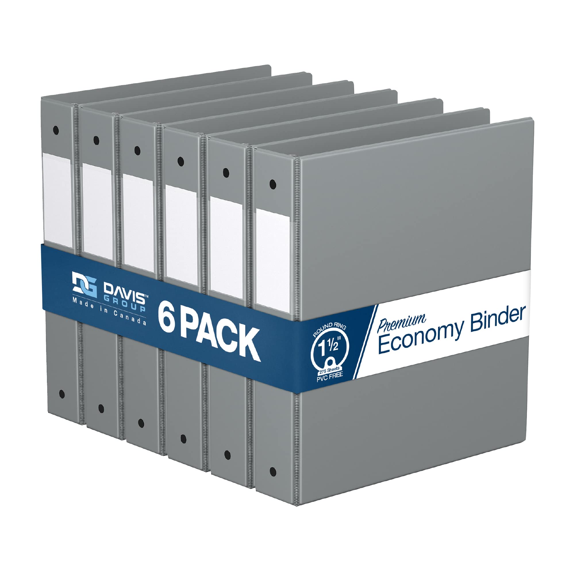 Premium 1.5-Inch 3-Ring Binders - 6-Pack Gray Round Ring Notebook Binders for School, Office & Home Organization | Perfect for Document Storage, Student Supplies & Office Filing Systems