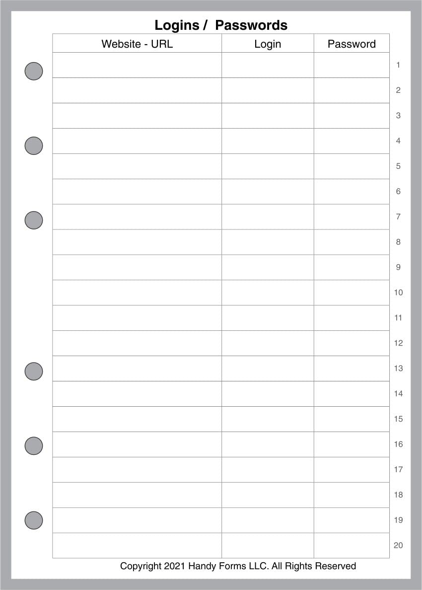 A6 Size Password Logbook for 6-Ring Binders - 4.1