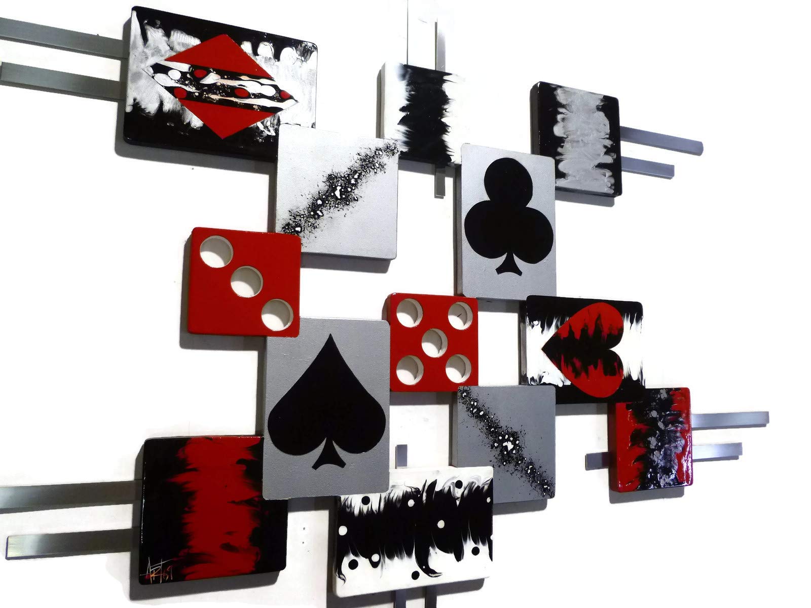 Wood & Metal Playing Cards Wall Art - Unique Card Sculpture Game Theme Home Decor by Diva Art69 - Perfect for Game Rooms, Man Caves & Poker-Themed Interior Design