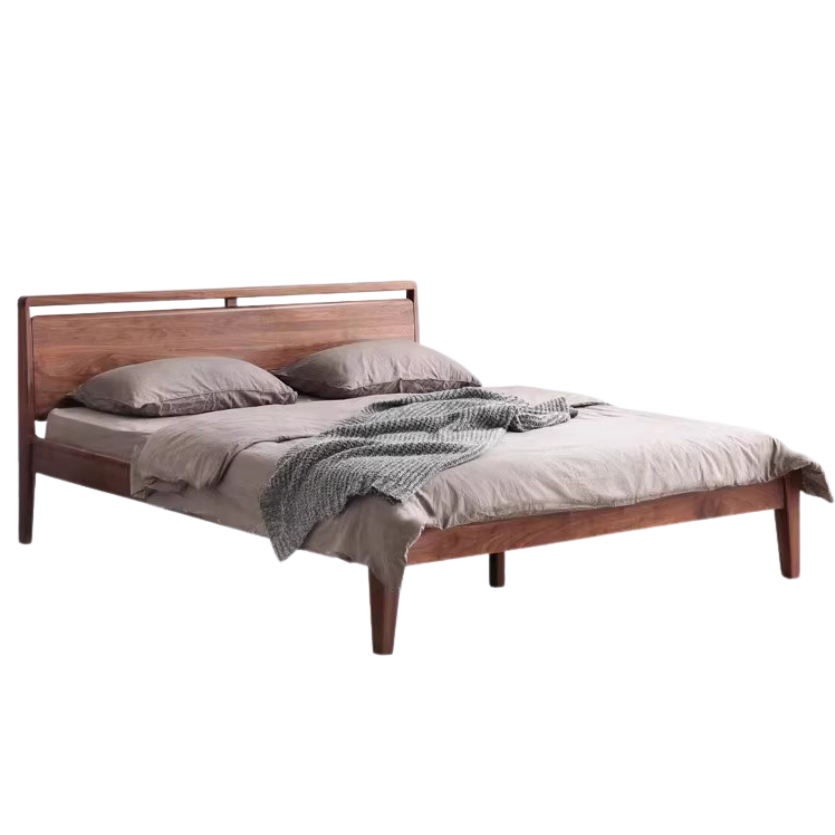 Premium Black Walnut Solid Wood Bed Frame - Queen Size, Natural Wood Grain, Sturdy & Durable - Perfect for Master Bedroom, Guest Room & Modern Farmhouse Decor