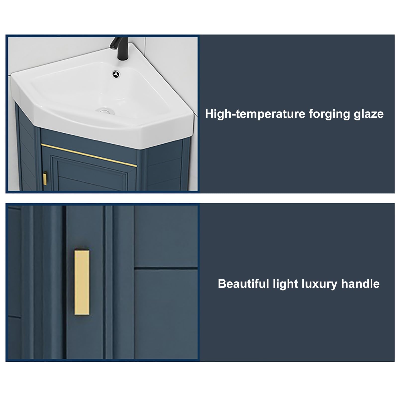 Wall-Mounted Corner Bathroom Vanity Cabinet with Mirror & Storage - 15 Inch Space-Saving Bathroom Sink for Small Bathrooms, Powder Rooms & Apartments