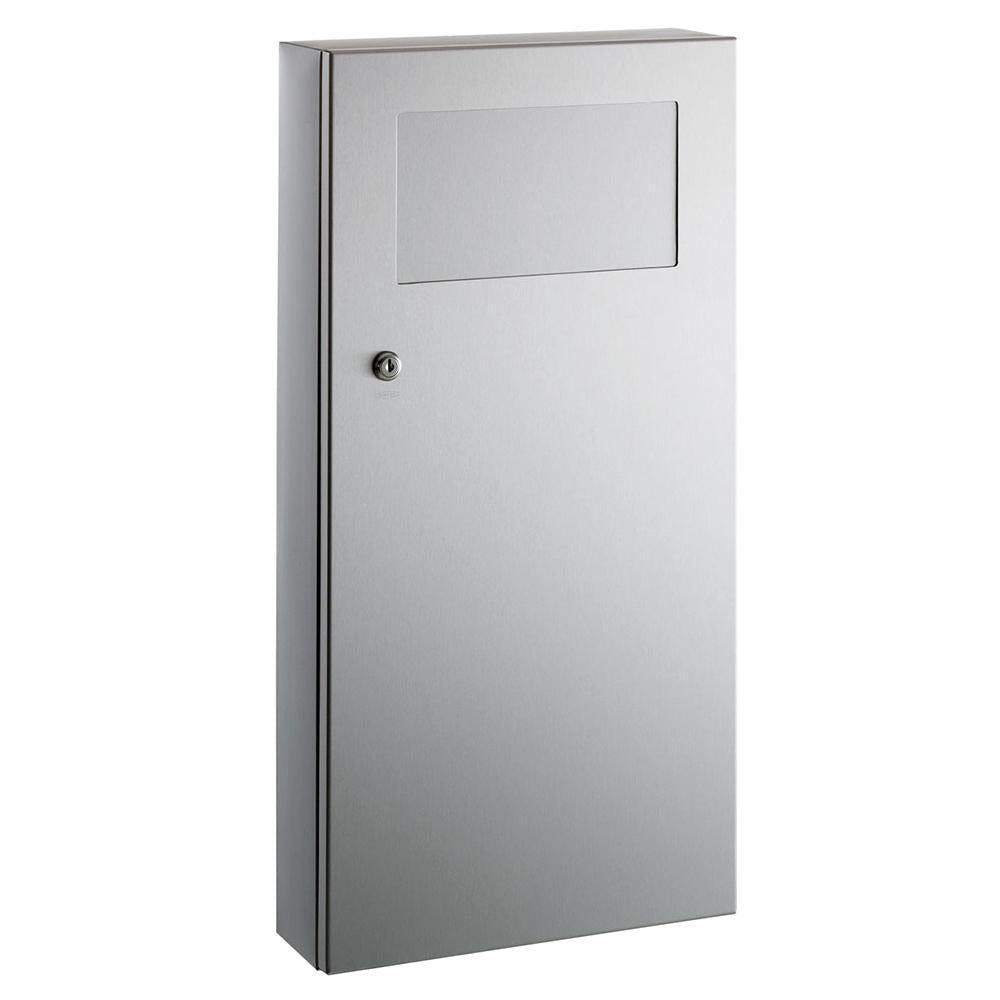 Bobrick B35639 TrimLine Series 3 Gallon Waste Receptacle with Disposal Door - Surface Mounted Satin Finish | Ideal for Offices, Restrooms & Commercial Spaces