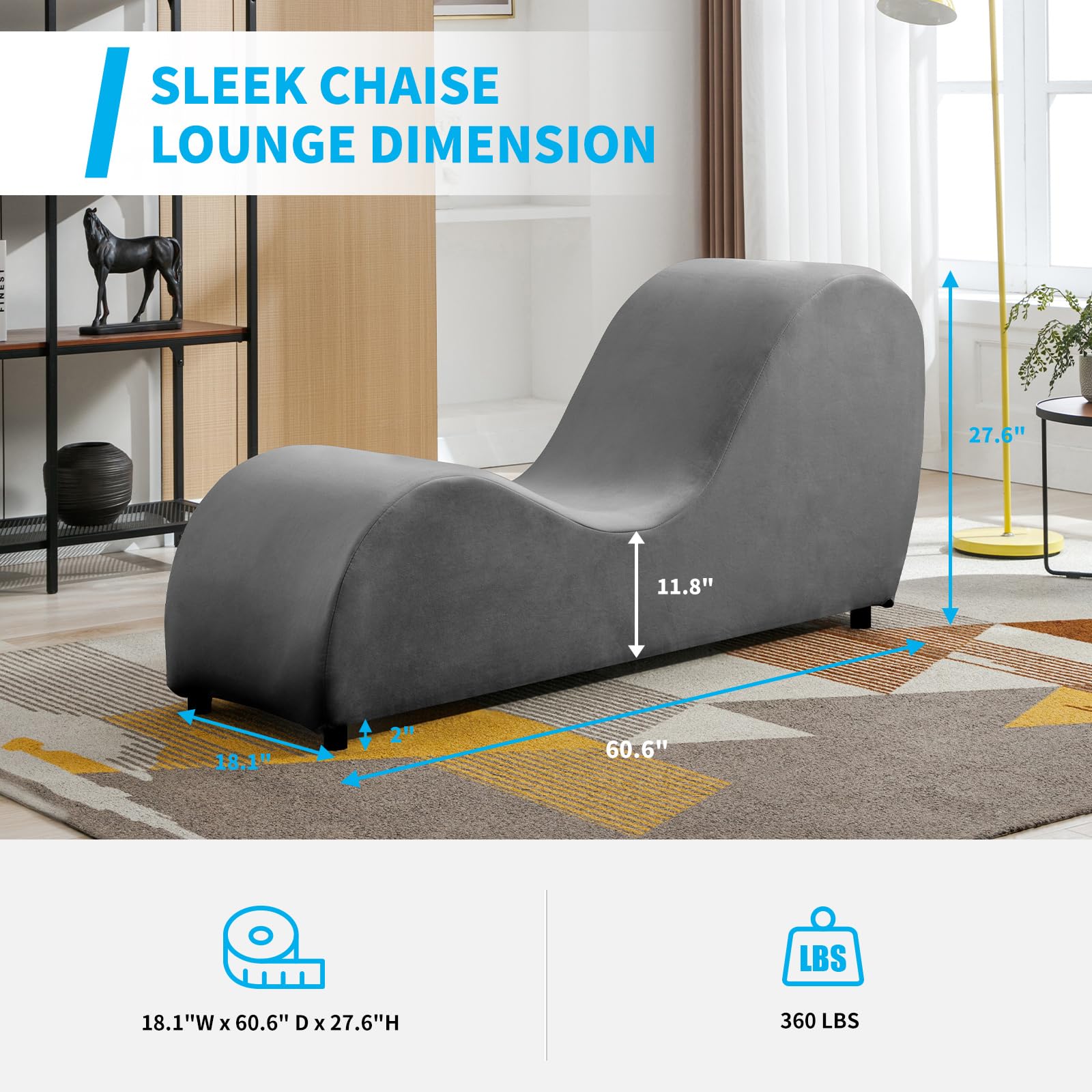 Premium Velvet Yoga Chaise Lounge Chair for Adults - Dark Gray Curved Sofa for Yoga Stretching & Relaxing | Living Room Lounge Chair, Apartment Exercise Furniture | Perfect for Meditation, Home Workouts & Cozy Reading Nook