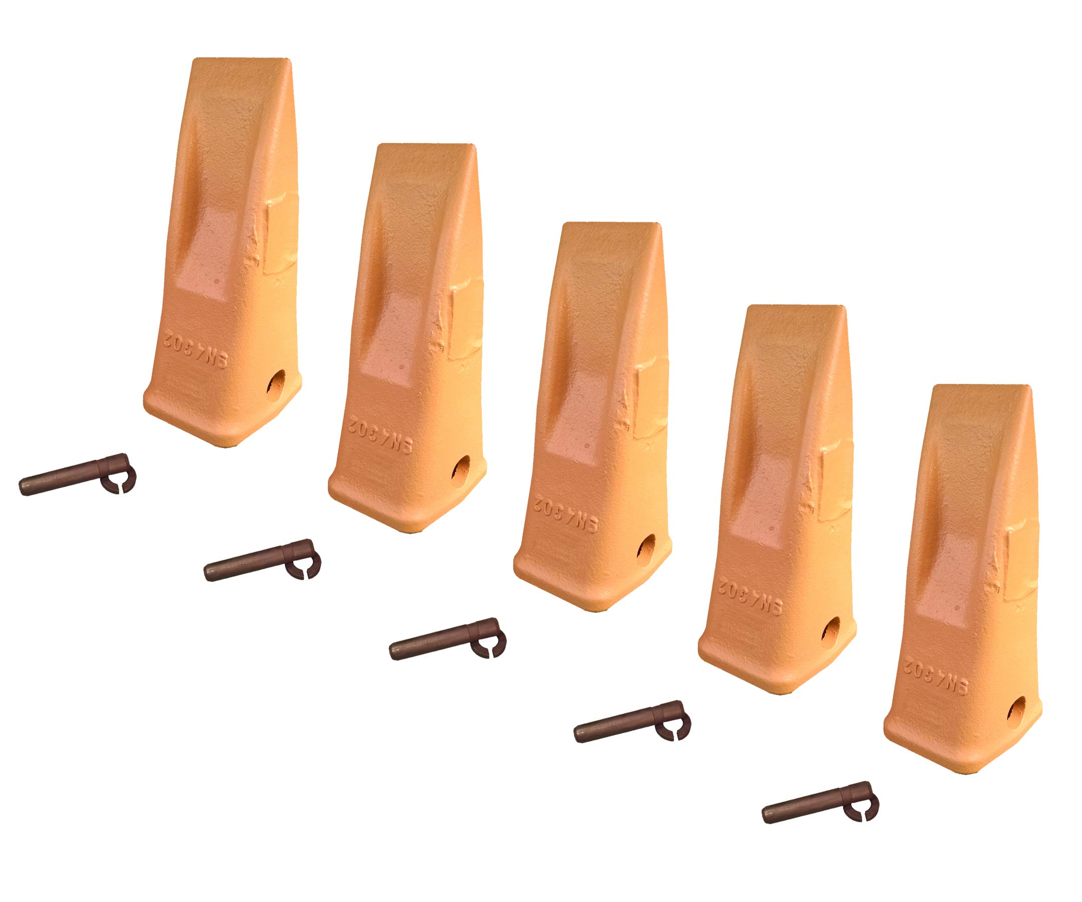 Heavy Duty Long Tip Excavator Bucket Teeth with Pins - Compatible with Caterpillar CAT J300 & 9N-4302 Models (5-Pack) - Ideal for Construction, Mining & Earthmoving Projects