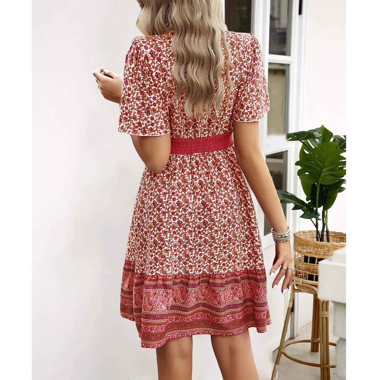AILLOSA Women's Floral Print Long Sleeve A-Line Midi Dress - Casual Crewneck Flowy Dress for Spring Summer, Perfect for Office, Date Night & Weekend Outings