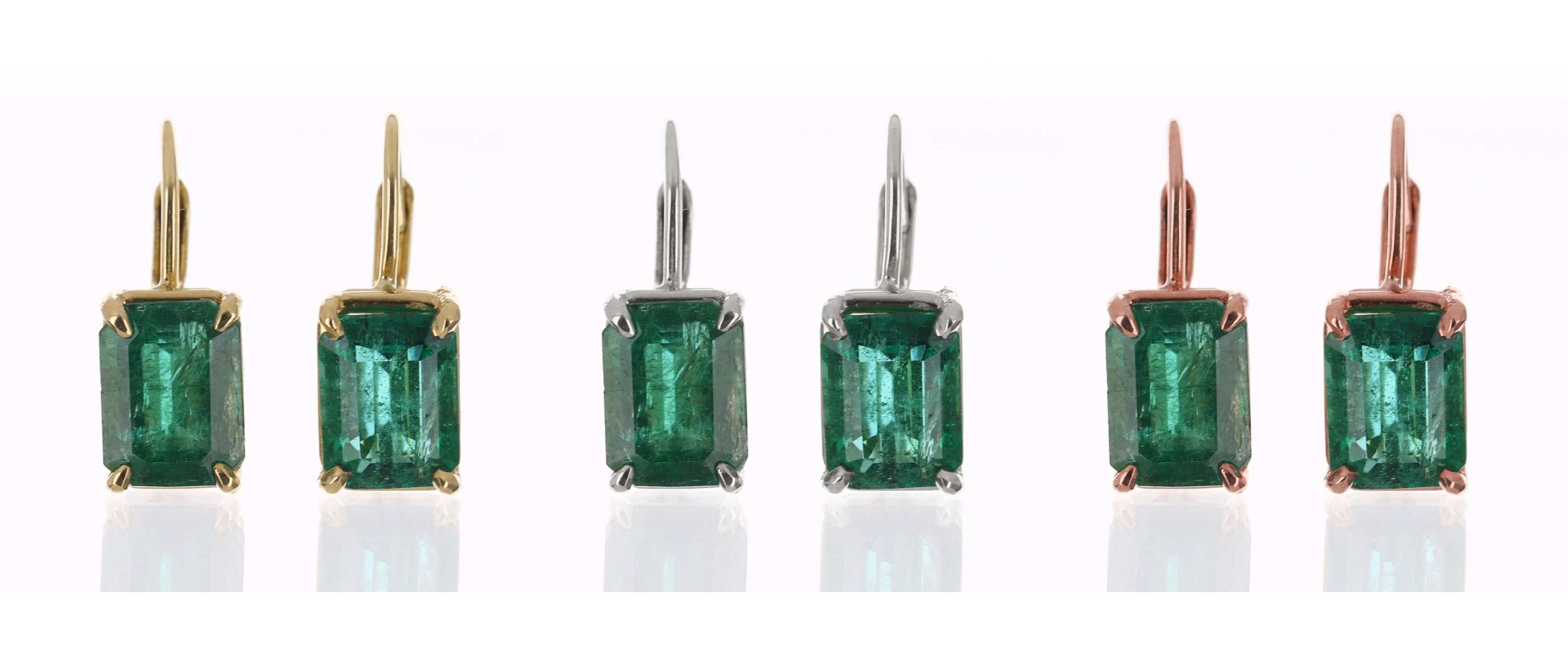 5.0tcw Vivid Dark Green High Grade Emerald Cut Lever Back Earrings in 18K Gold - Perfect for Weddings, Parties & Special Occasions