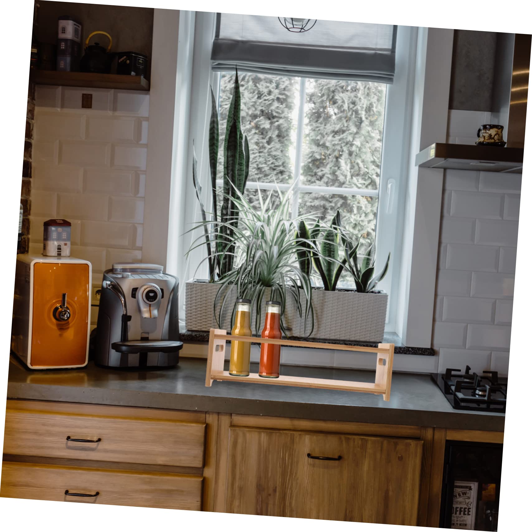 Hemoton Bamboo Spice Jar Rack - 12 Slot Kitchen Organizer for Spice Bottles & Condiments - Space Saving Countertop Storage Shelf for Seasoning Jars - Perfect for Pantry, Cabinet or Kitchen Counter Organization