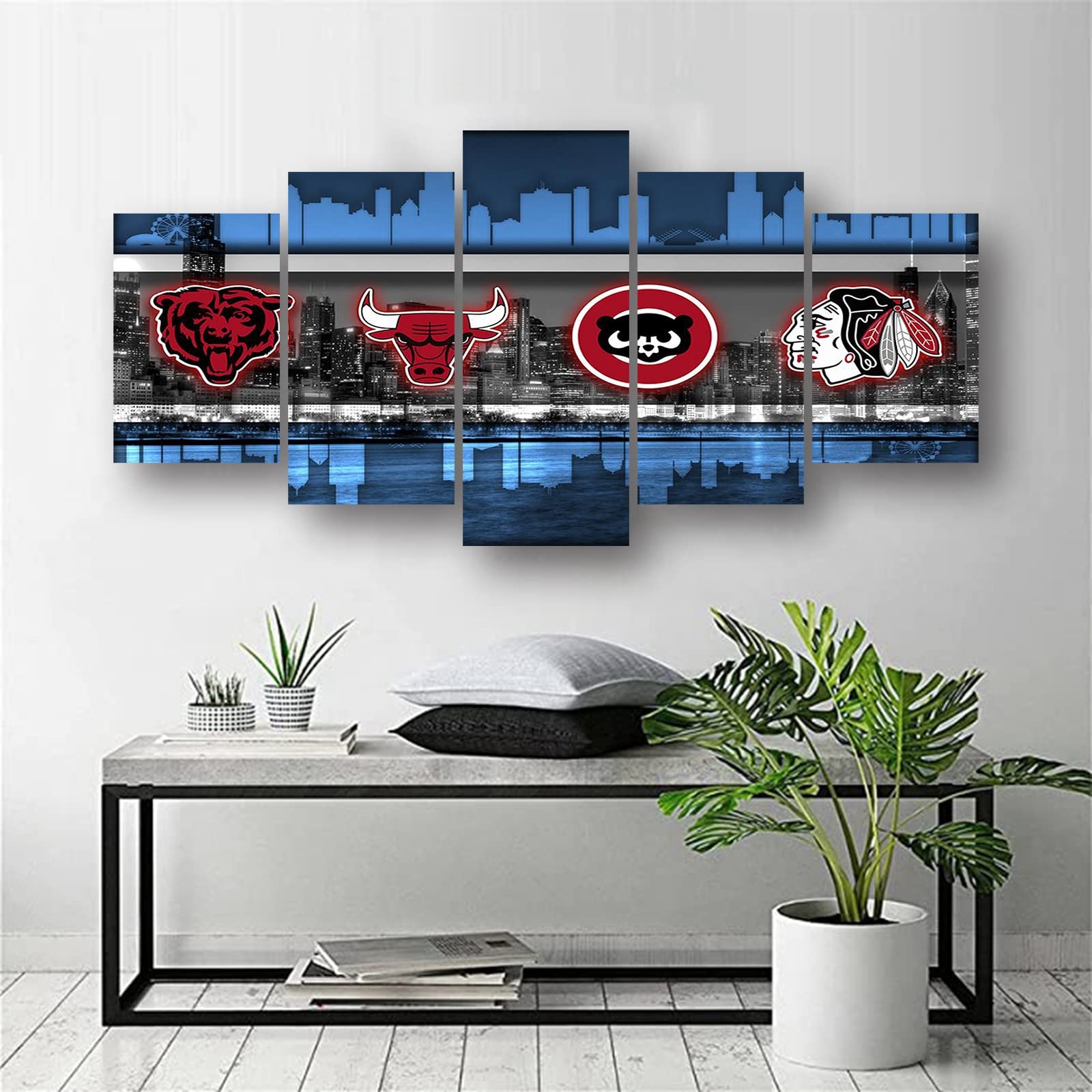Chicago Bulls NBA Team Canvas Wall Art Print - Framed Sports Decor Poster for Man Cave, Game Room & Office (120x225cm) - Perfect for Basketball Fans & Home Decoration