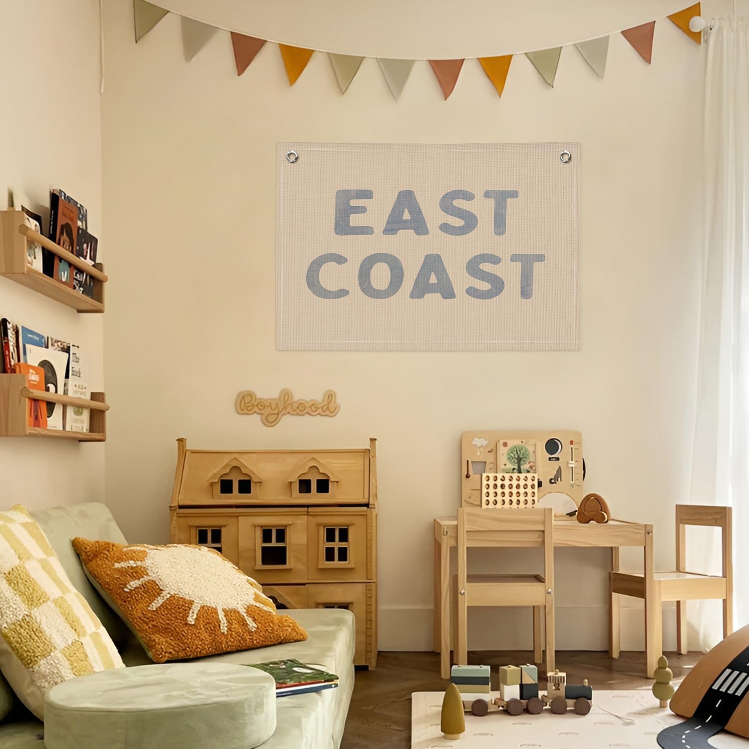 Blue Coastal Cowgirl Canvas Banner - Western Dorm & Bedroom Decor for Teen Girls - East Coast Wall Hanging Flag for Beach House, Boho Room & Cowgirl Themed Parties