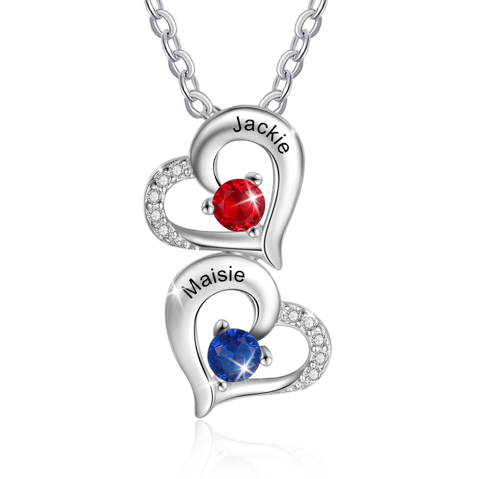 Personalized Heart Birthstone Necklace for Women - Custom Name Mom Necklace, Mother's Day & Birthday Gift for Wife, Grandmother - Elegant Promise Jewelry for Special Occasions