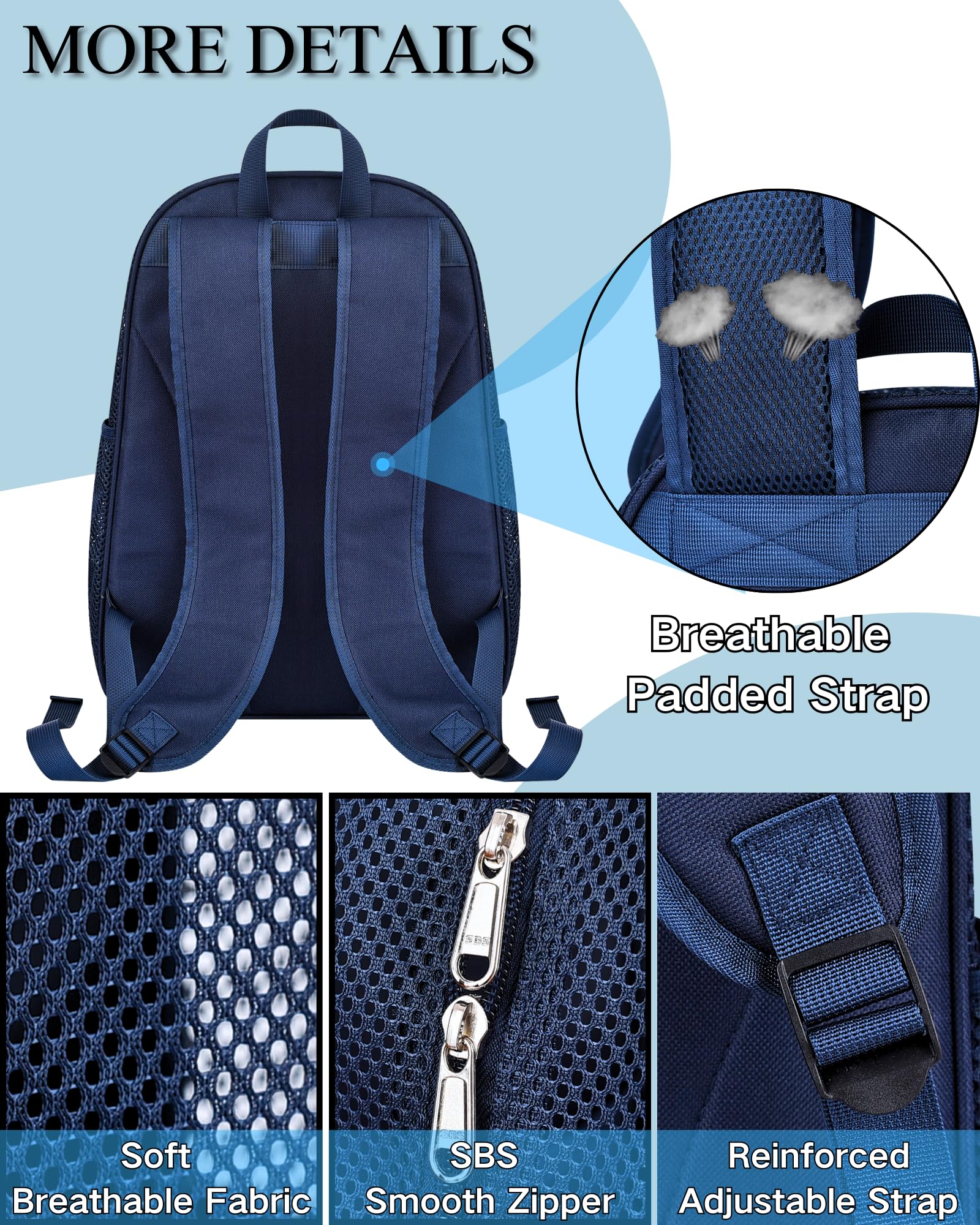 Paxiland Mesh Backpack - Lightweight Breathable Transparent Backpack for Commuting, Swimming, Travel, Beach & Outdoor Sports - Blue - Perfect for Gym, School, Hiking and Water Activities