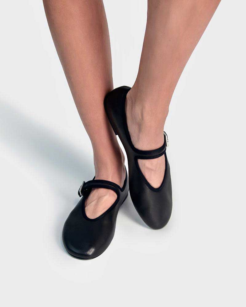 Black Nappa Leather Ballet Flats for Women - Comfortable & Stylish Shoes for Work, Travel & Everyday Wear