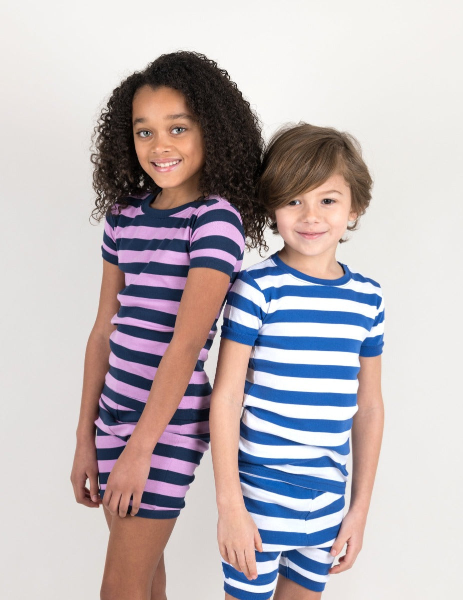 Comfortable Short Sleeve Striped Cotton Pajamas for Women & Men - Soft Sleepwear for Summer Nights & Lounge Wear at Home