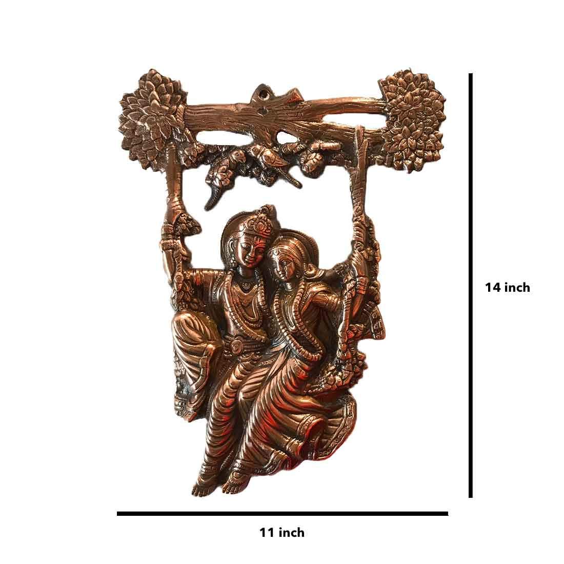 APKAMART Radha Krishna Jhula Wall Hanging - 14.5 Inch Metal Wall Art for Home Decor, Room Decor, Pooja Room, Indian Gift - Perfect for Festivals, Weddings & Spiritual Spaces