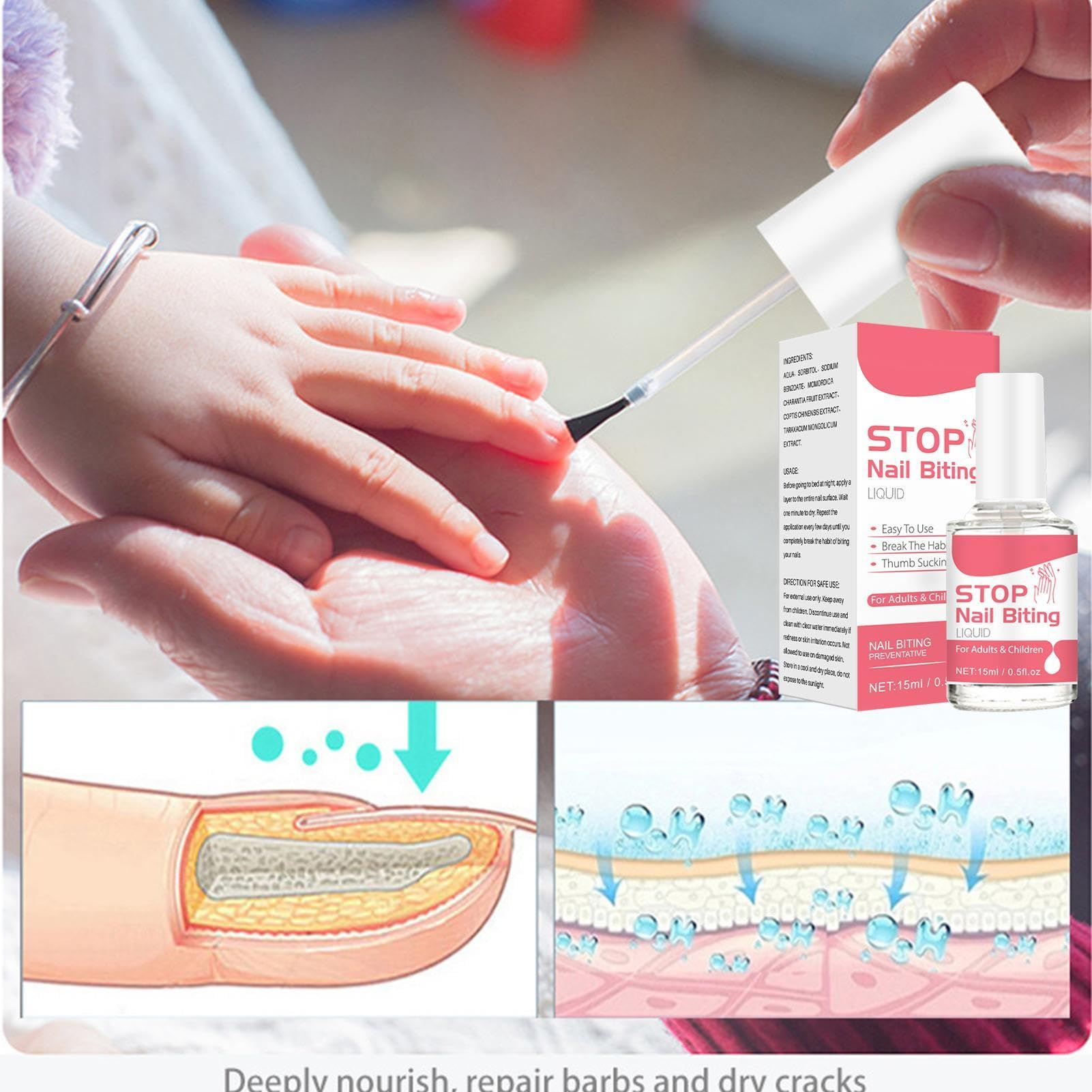 **15ML Anti Nail Biting Polish for Kids & Adults – Bitter Nail Biting Prevention Treatment, Stop Thumb Sucking Deterrent Liquid for Healthy Nail Care – Perfect for Home, School & Travel Use**