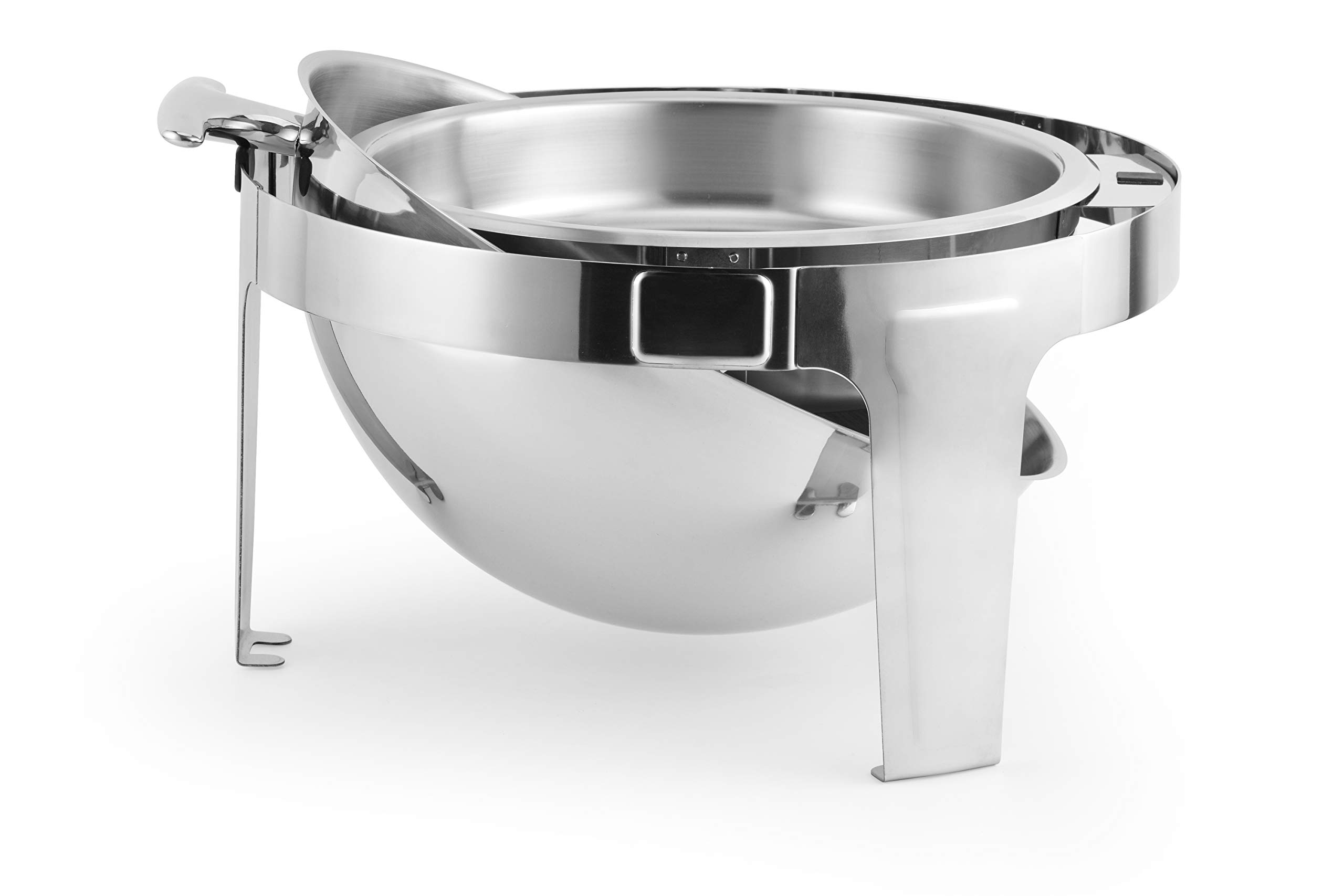6 Quart Stainless Steel Round Roll Top Chafing Dish with Apron - Buffet Warmer for Catering, Parties, Weddings & Events - Keep Food Warm for Hours